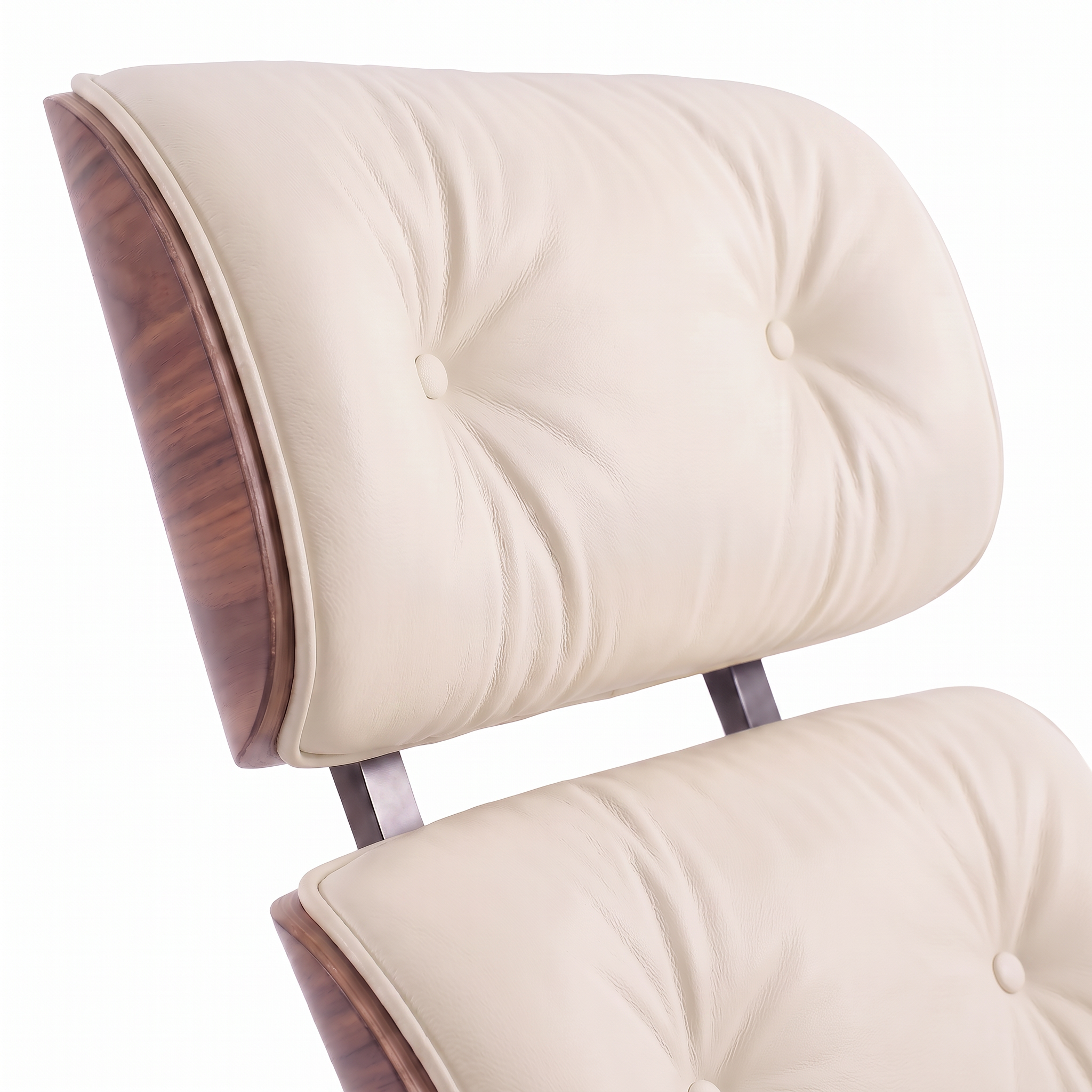 Mid-Century Lounge Chair & Ottoman in Full-Grain Leather, Aluminum, and Veneer