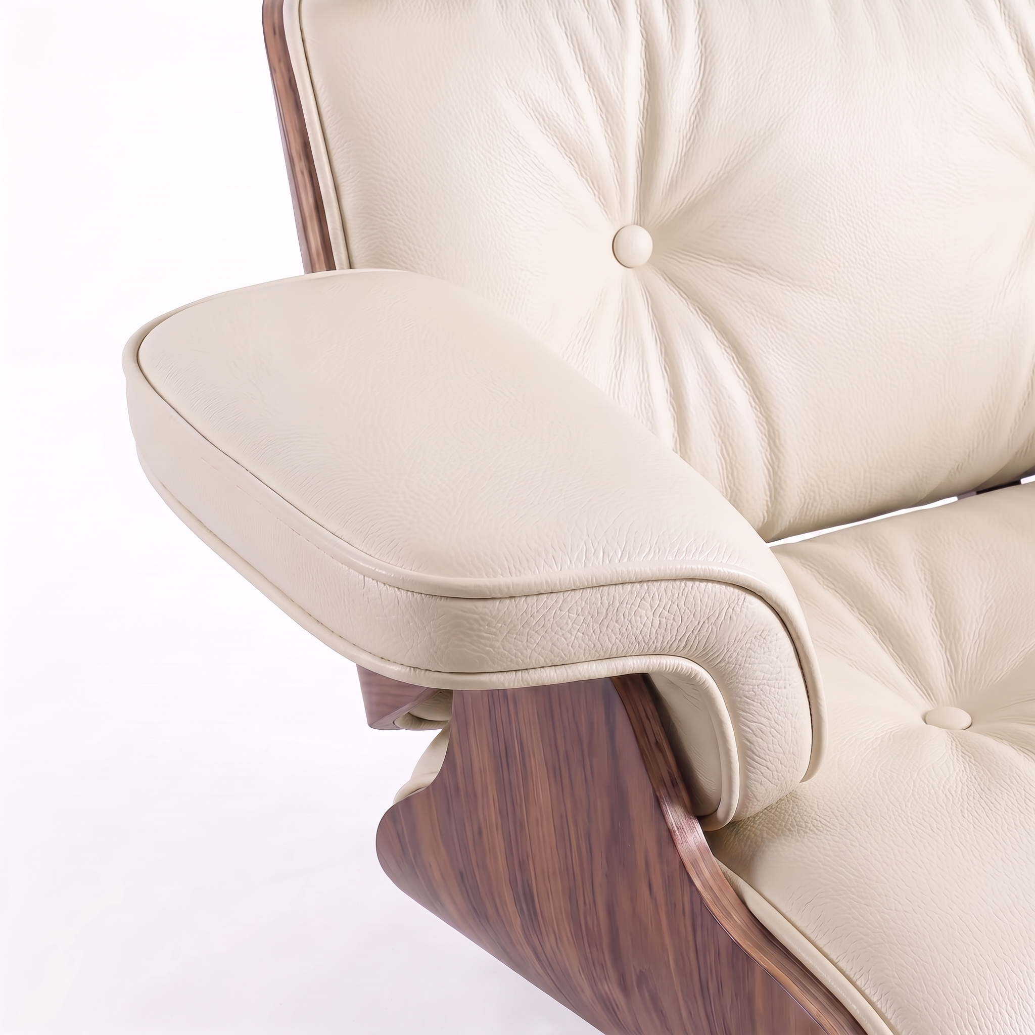 Mid-Century Lounge Chair & Ottoman in Full-Grain Leather, Aluminum, and Veneer