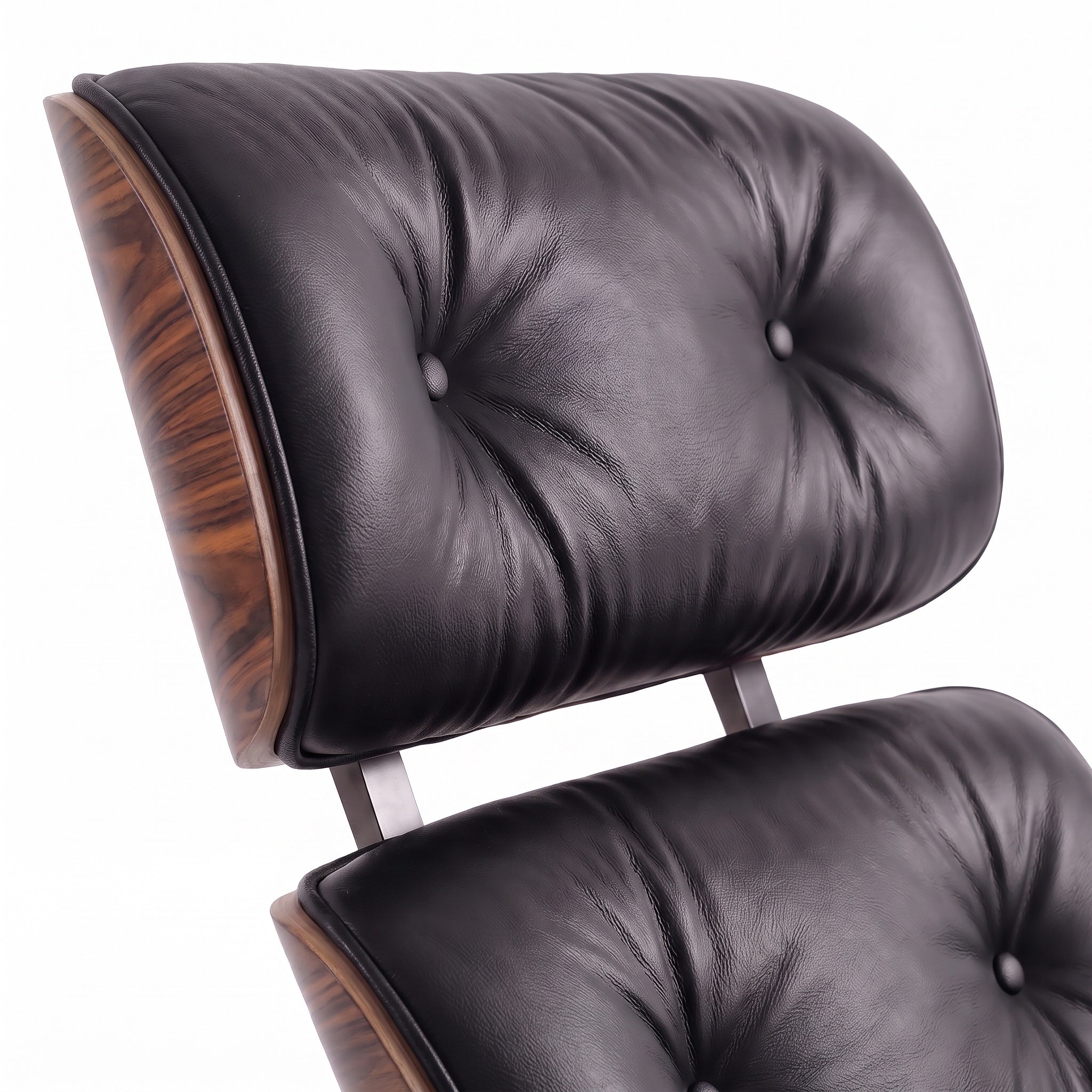 Mid-Century Lounge Chair & Ottoman in Full-Grain Leather, Aluminum, and Veneer