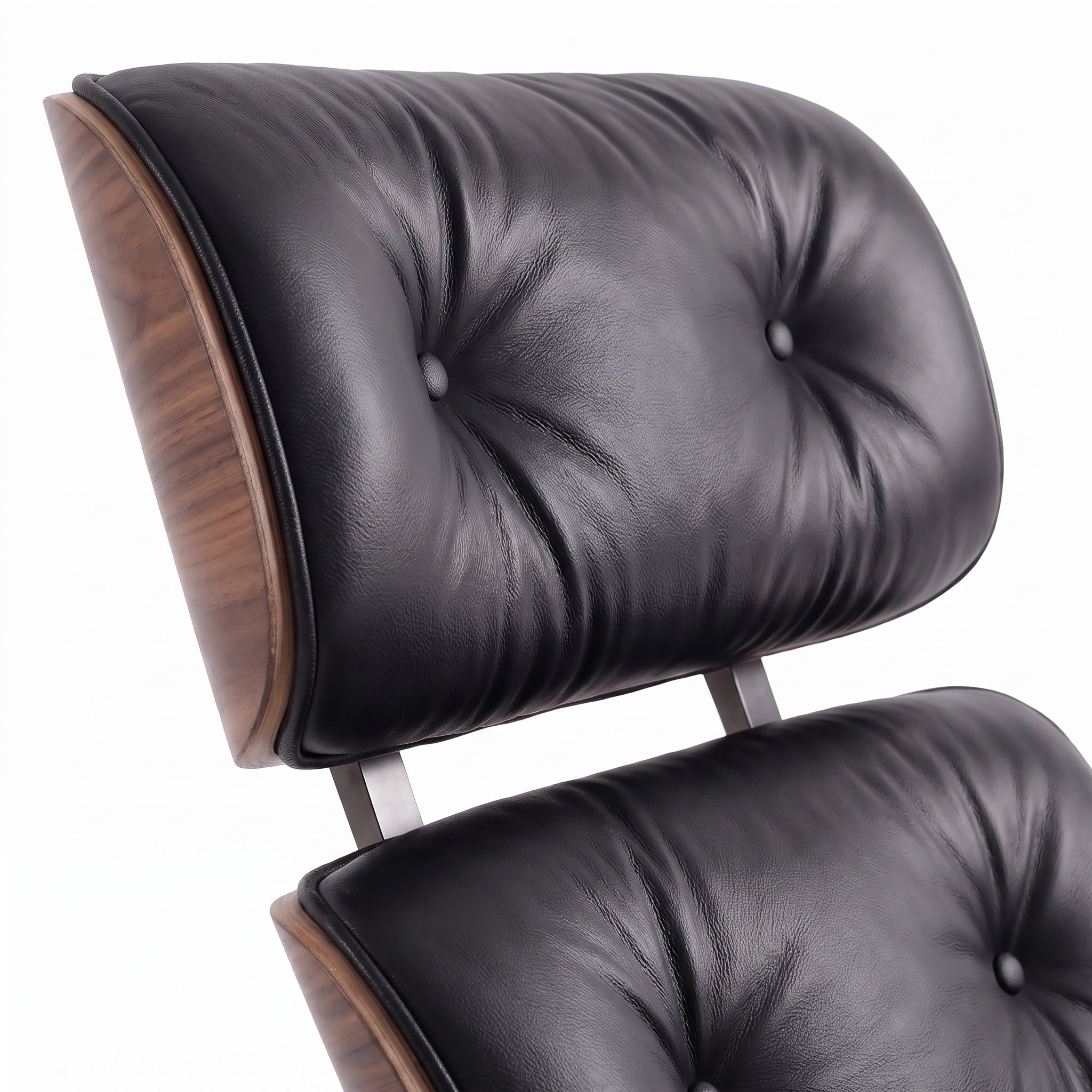 Mid-Century Lounge Chair & Ottoman in Full-Grain Leather, Aluminum, and Veneer