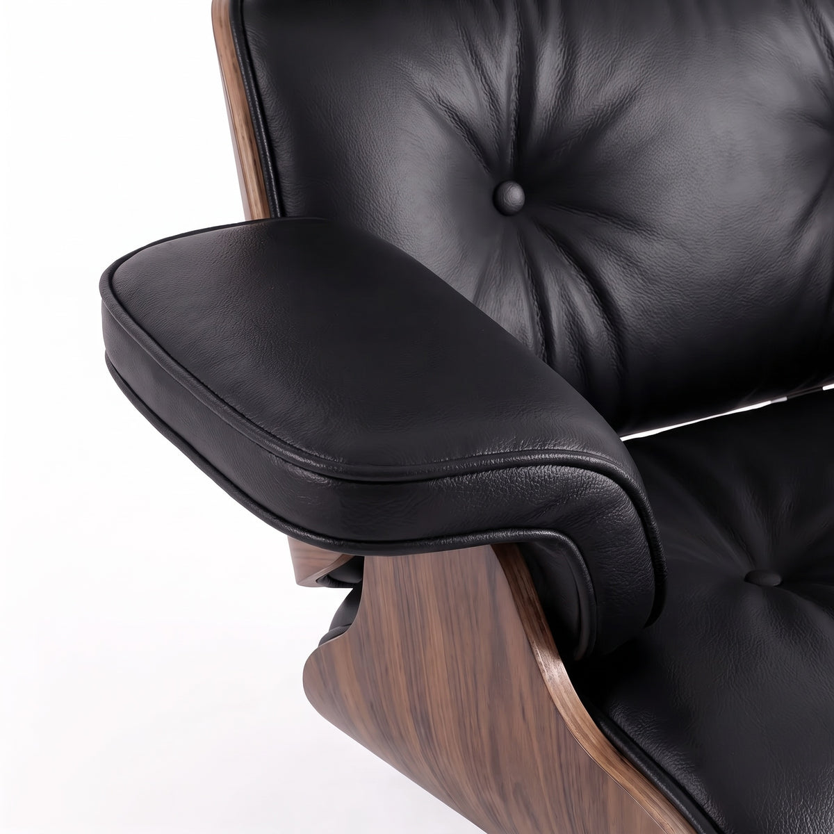 Mid-Century Lounge Chair & Ottoman in Full-Grain Leather, Aluminum, and Veneer