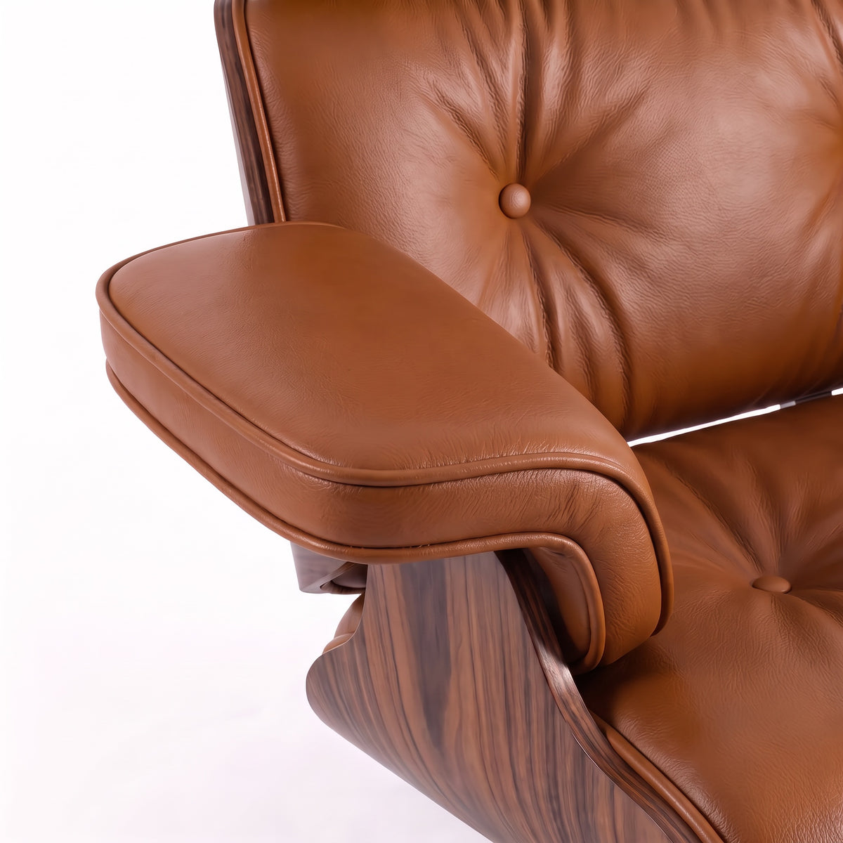 Mid-Century Lounge Chair & Ottoman in Full-Grain Leather, Aluminum, and Veneer