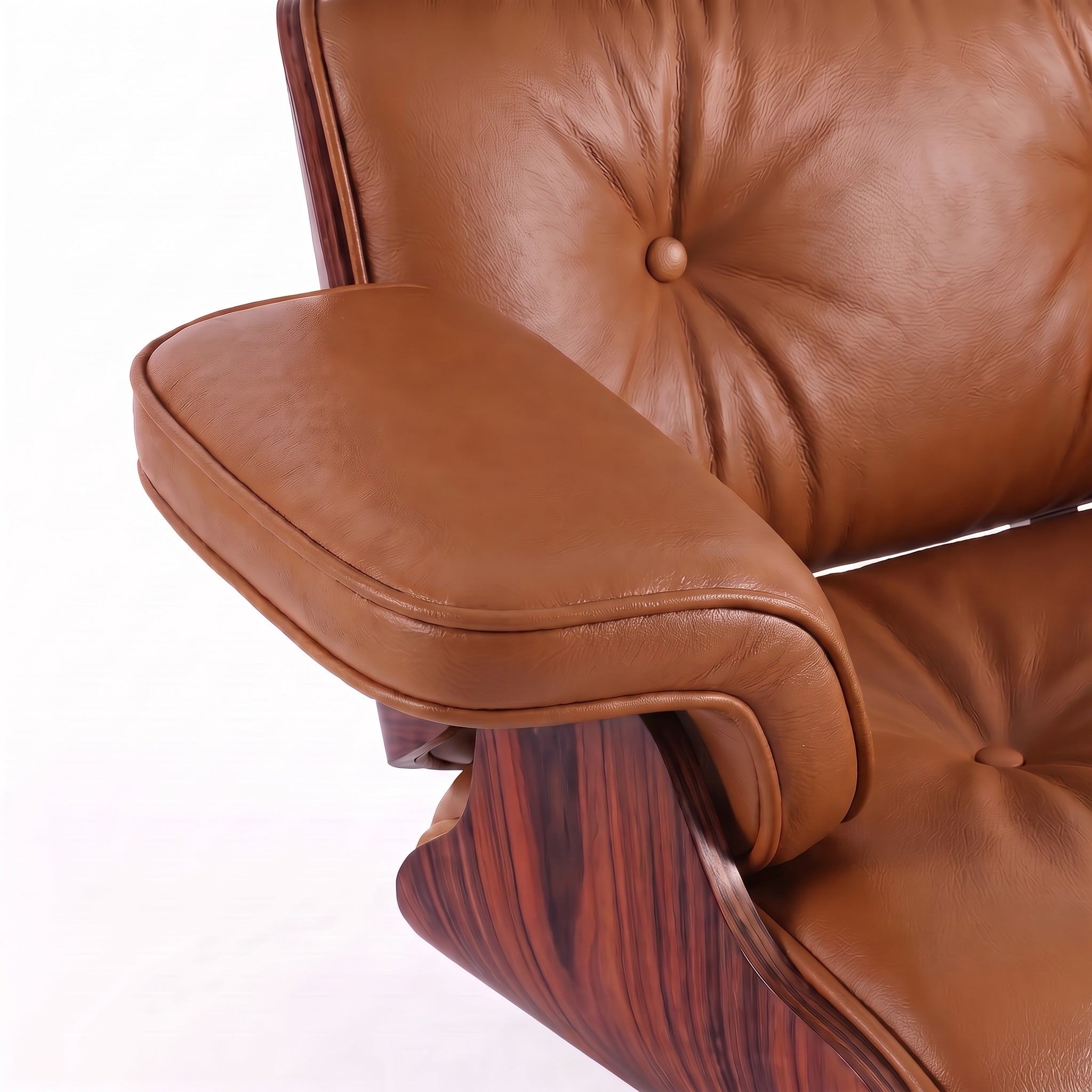 Mid-Century Lounge Chair & Ottoman in Full-Grain Leather, Aluminum, and Veneer