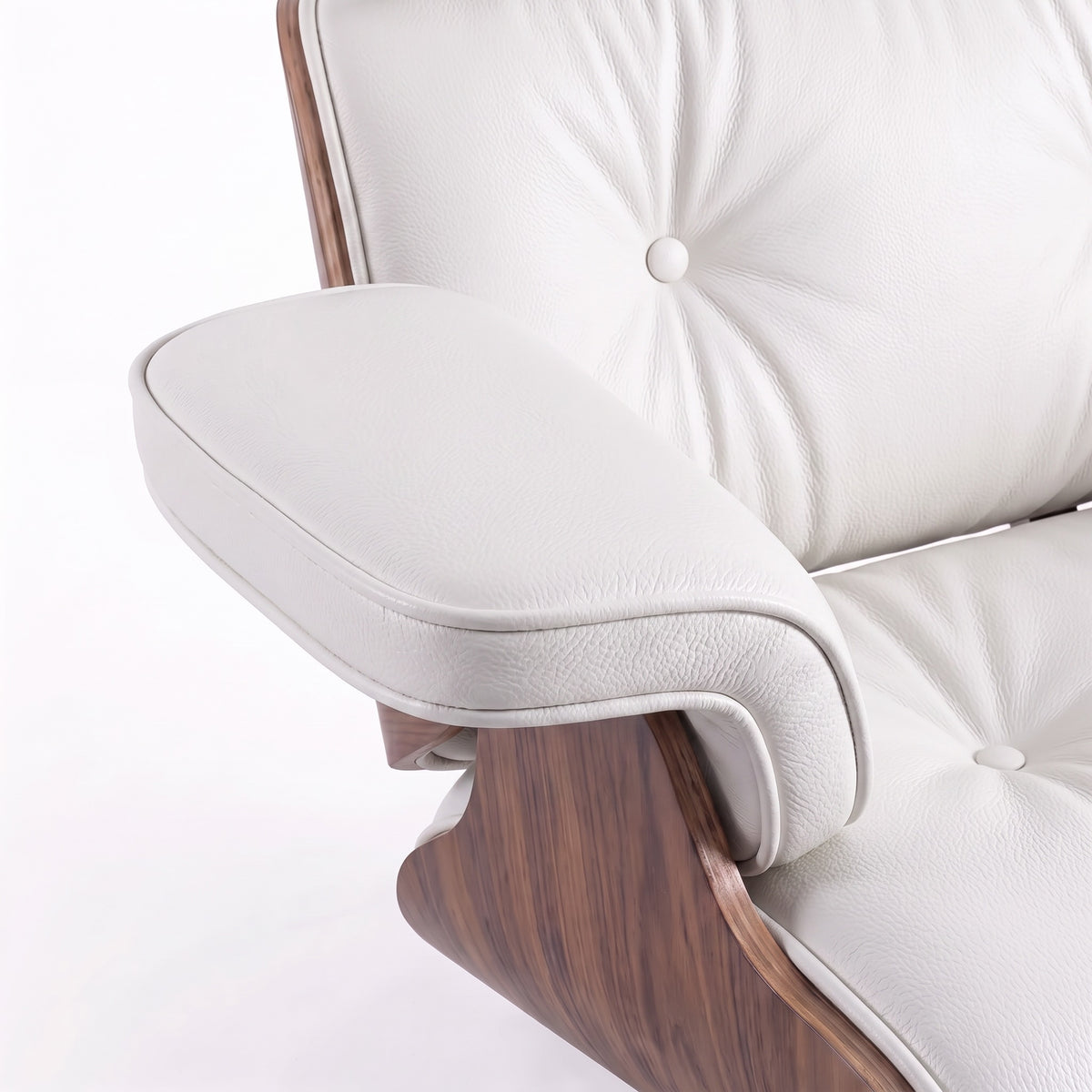 Mid-Century Lounge Chair & Ottoman in Full-Grain Leather, Aluminum, and Veneer