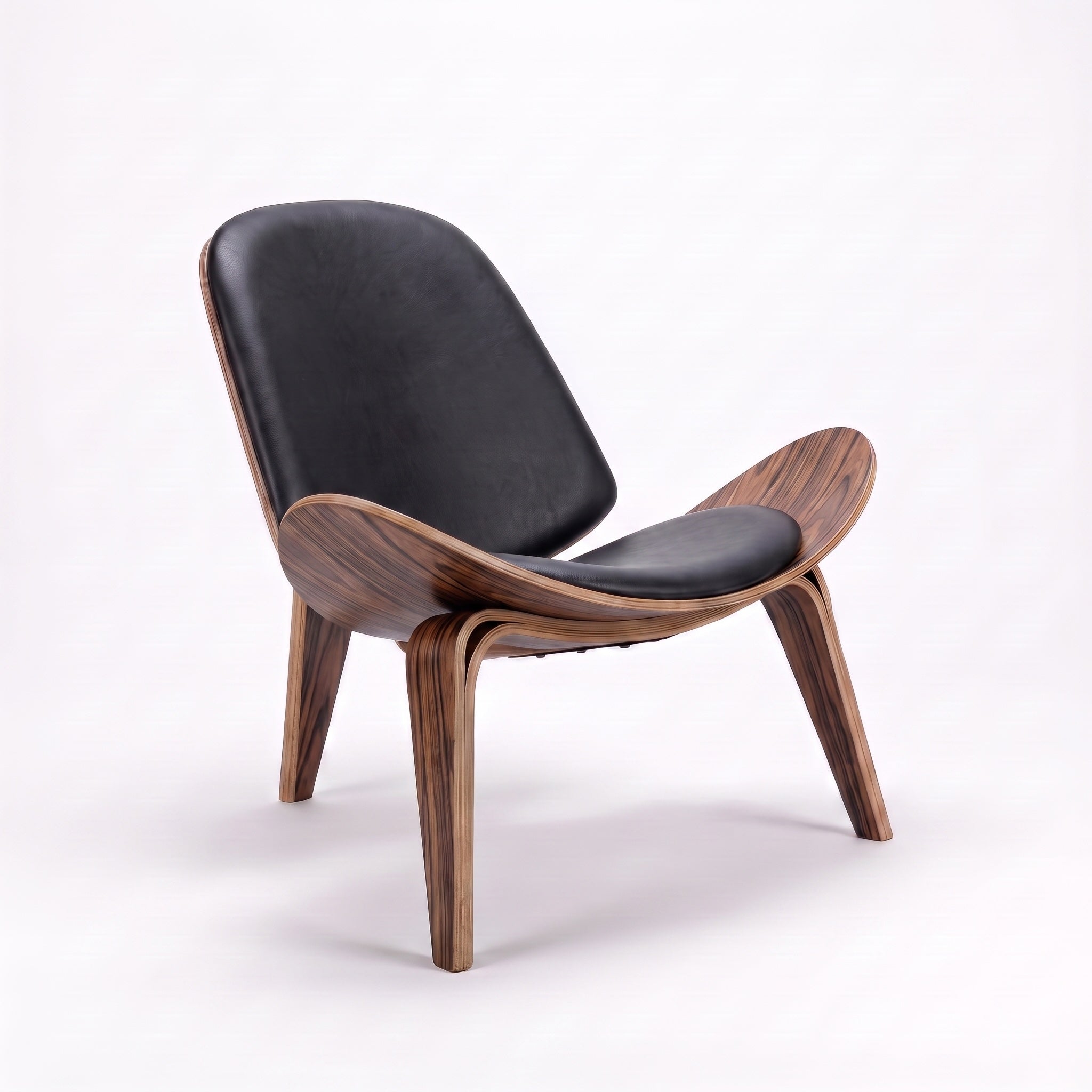 Shell Tripod Lounge Chair in Full-Grain Leather and Veneer