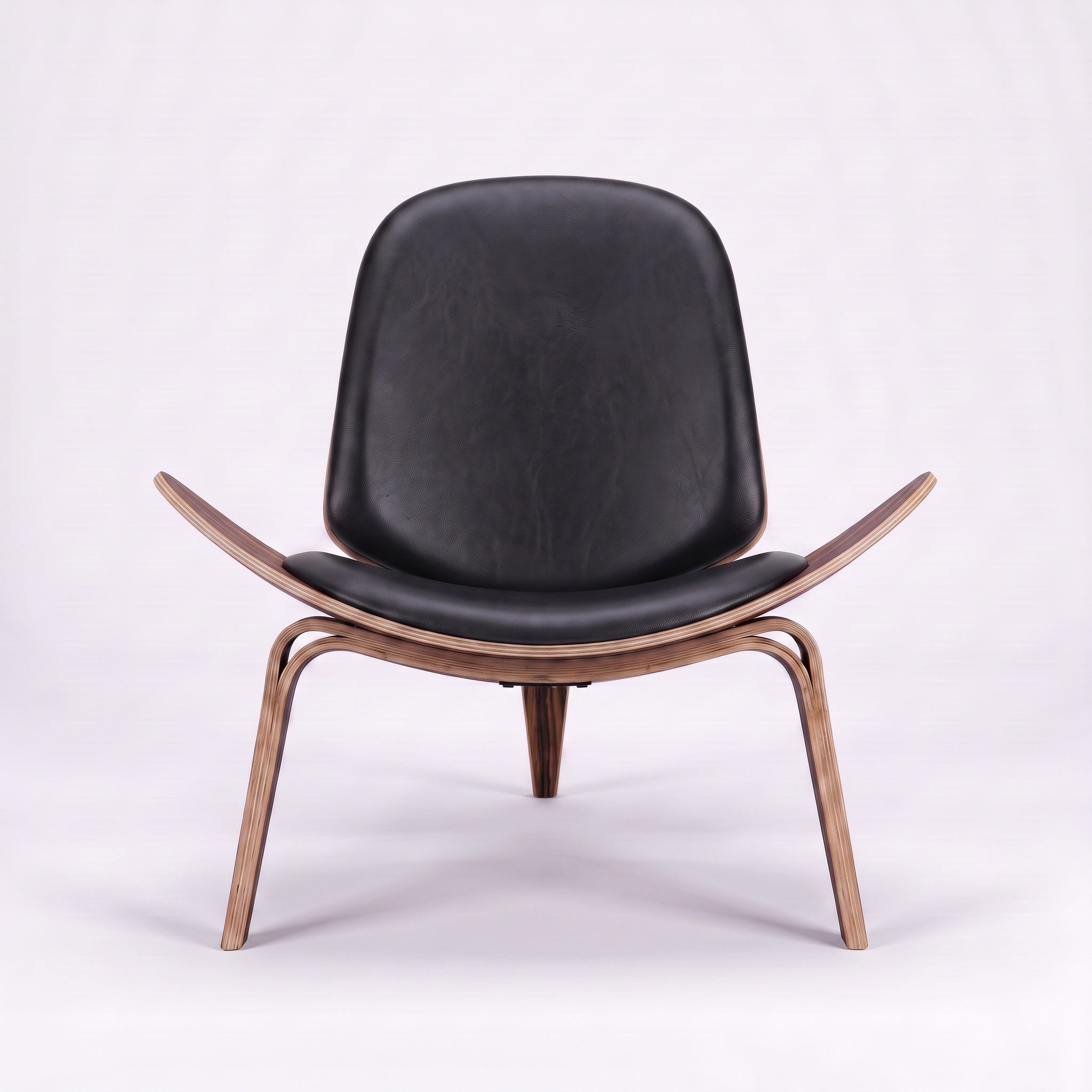 Shell Tripod Lounge Chair in Full-Grain Leather and Veneer