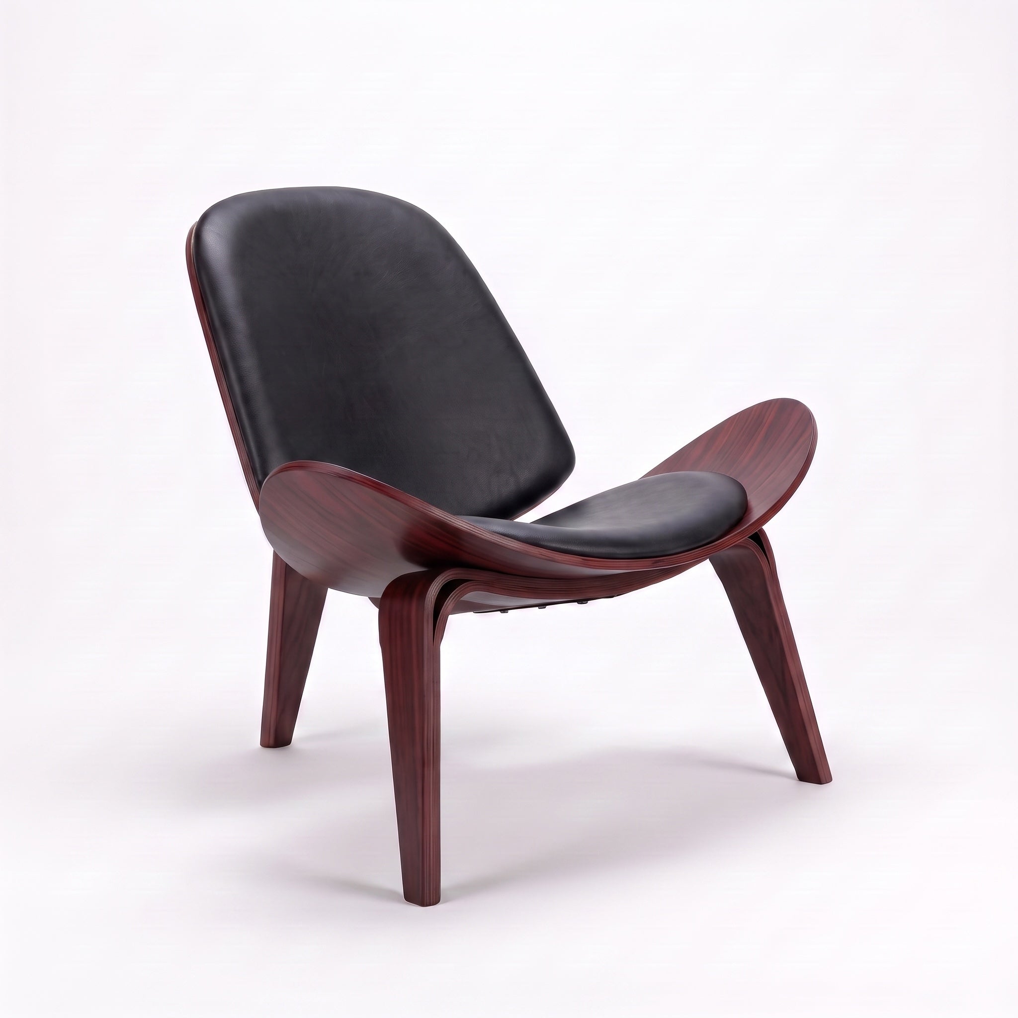 Shell Tripod Lounge Chair in Full-Grain Leather and Veneer