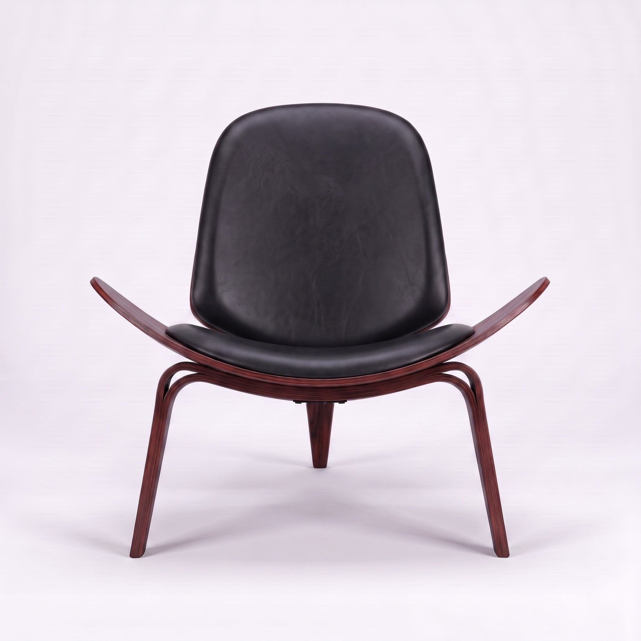 Shell Tripod Lounge Chair in Full-Grain Leather and Veneer