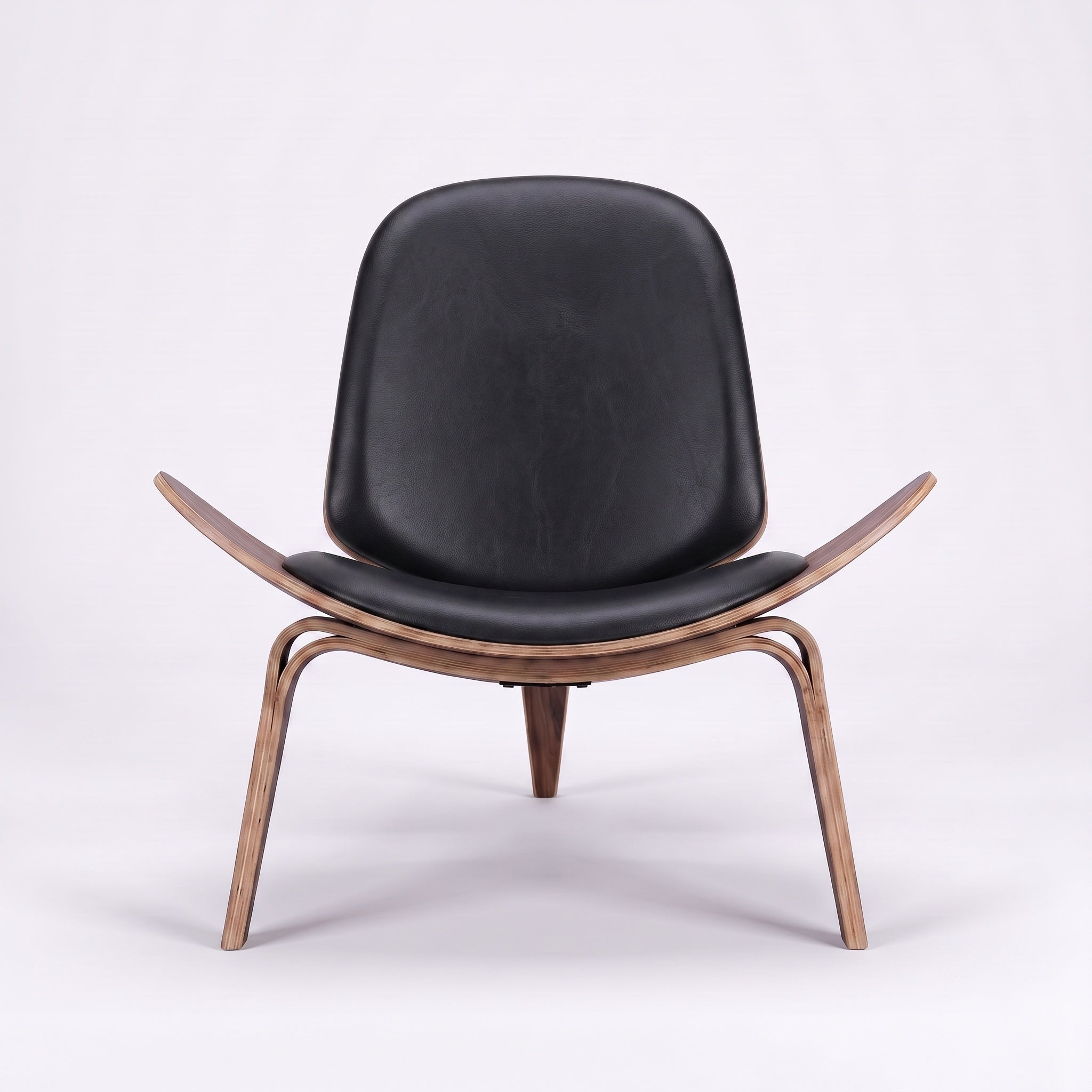 Shell Tripod Lounge Chair in Full-Grain Leather and Veneer