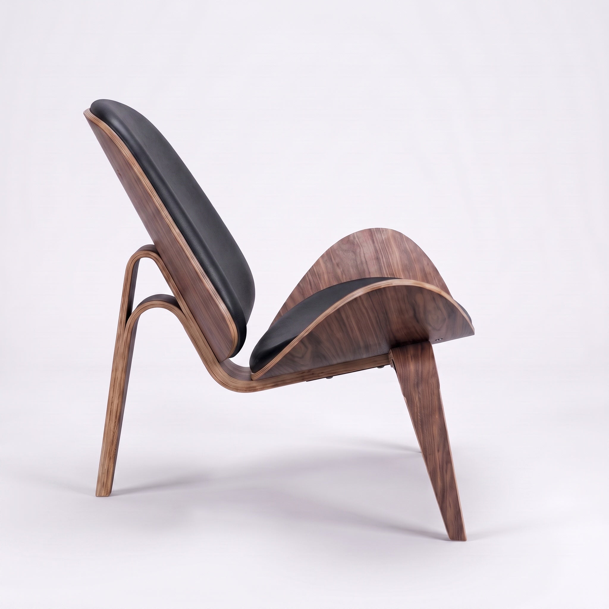Shell Tripod Lounge Chair in Full-Grain Leather and Veneer