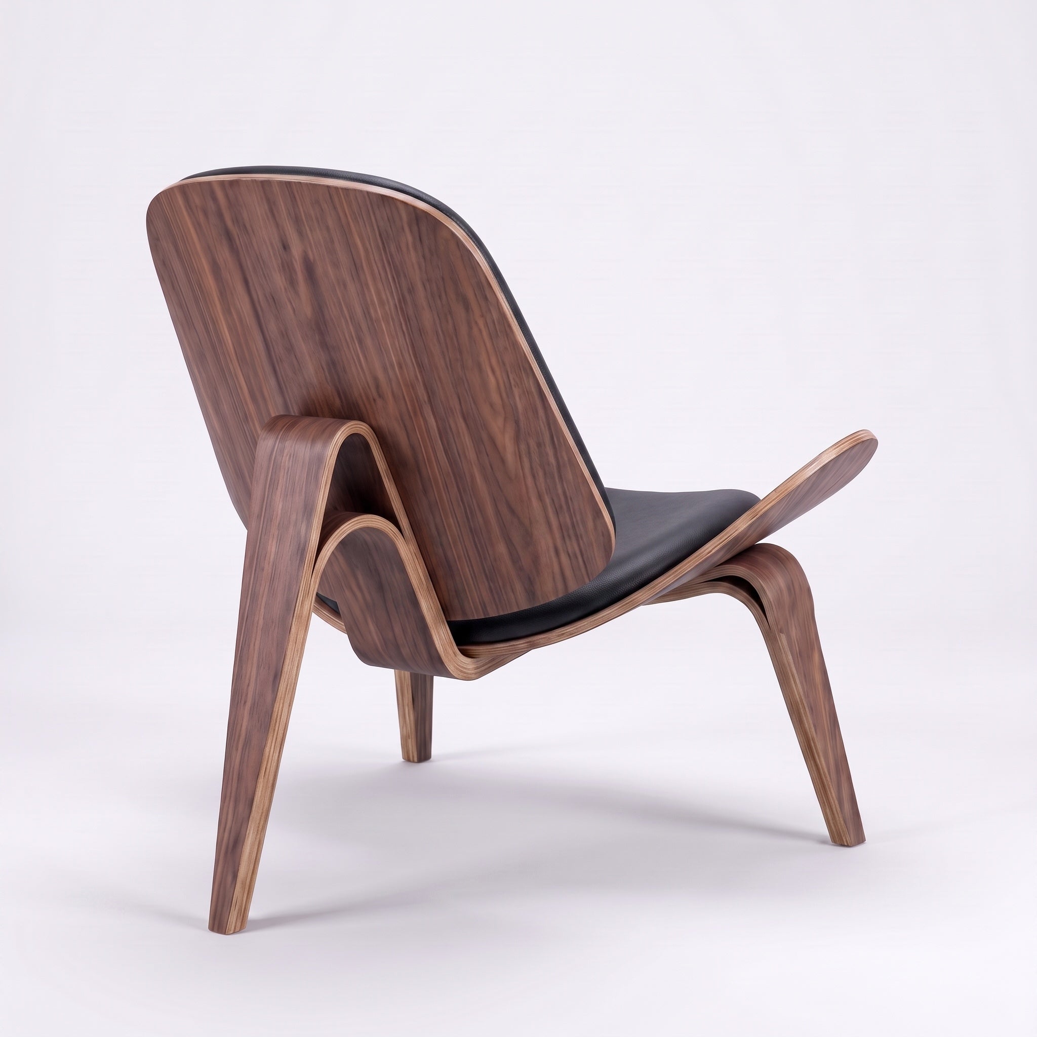 Shell Tripod Lounge Chair in Full-Grain Leather and Veneer