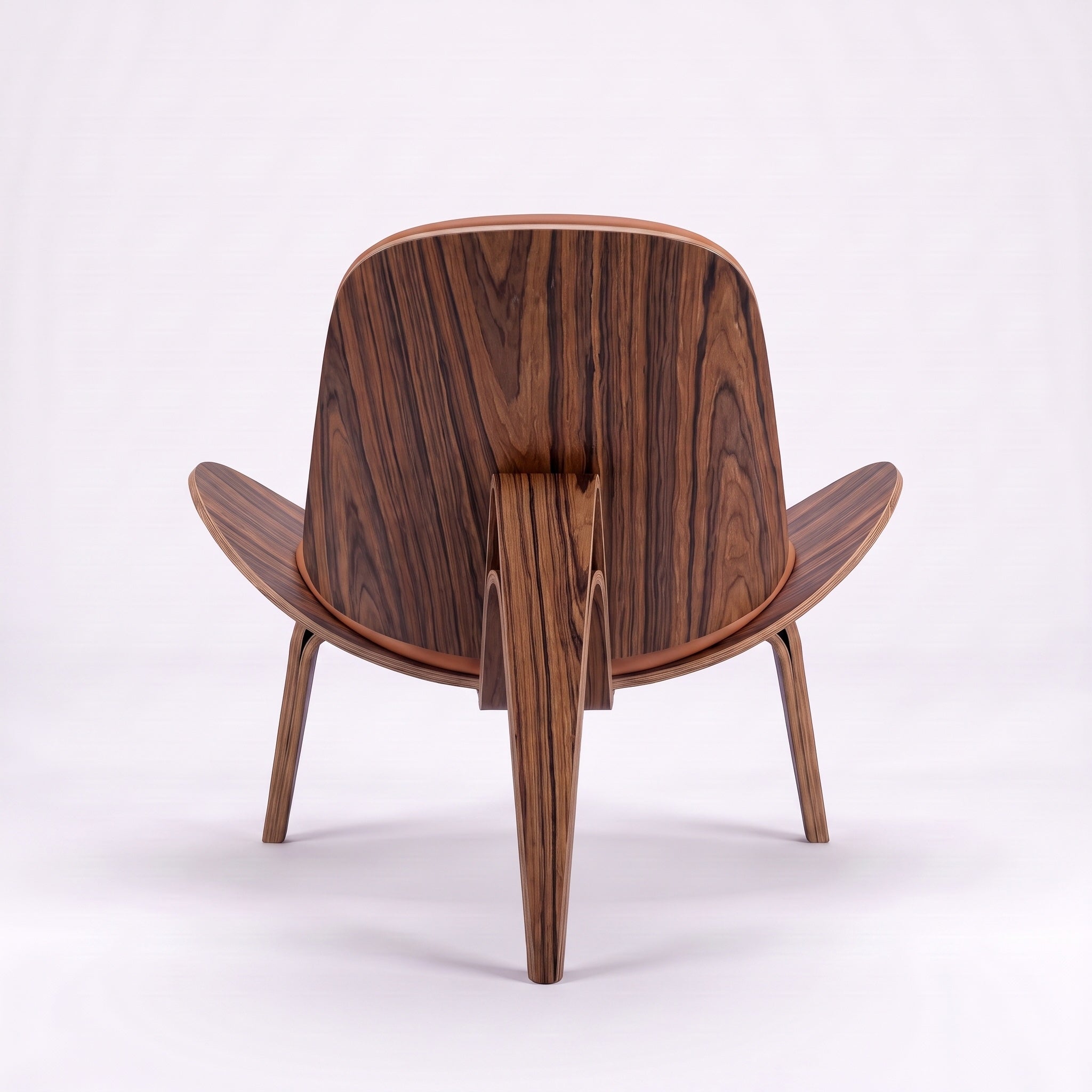 Shell Tripod Lounge Chair in Full-Grain Leather and Veneer