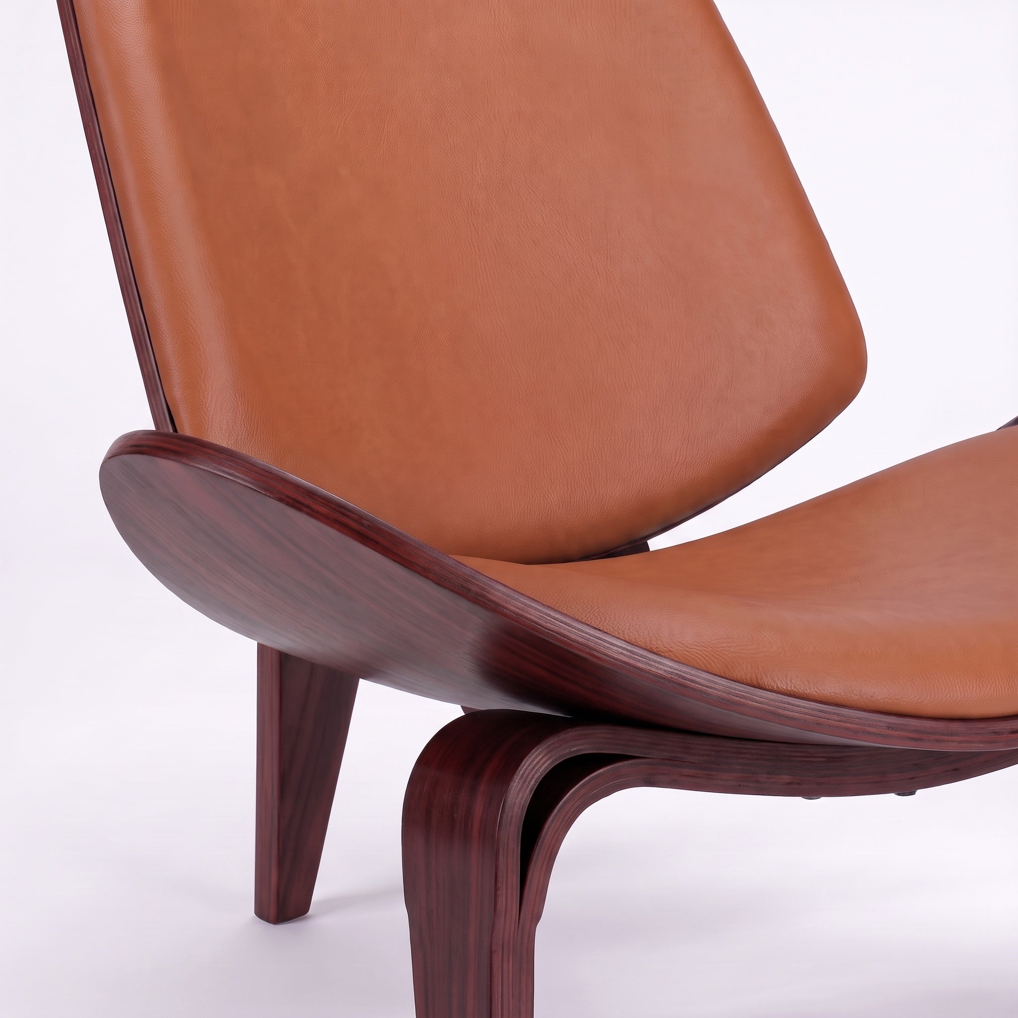 Shell Tripod Lounge Chair in Full-Grain Leather and Veneer
