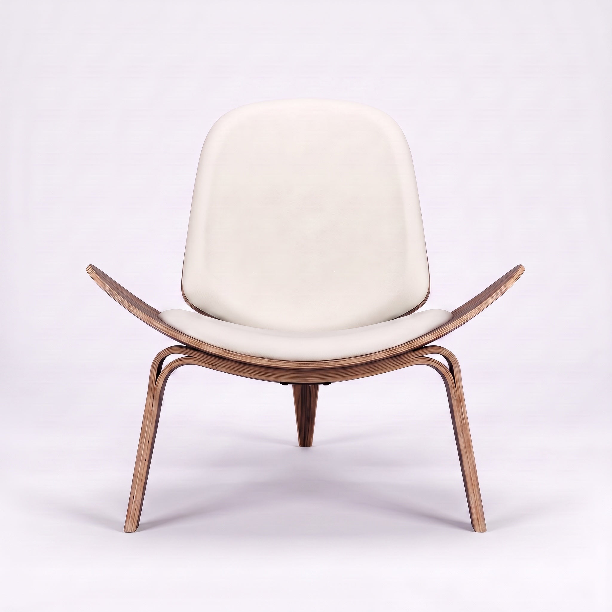 Shell Tripod Lounge Chair in Full-Grain Leather and Veneer