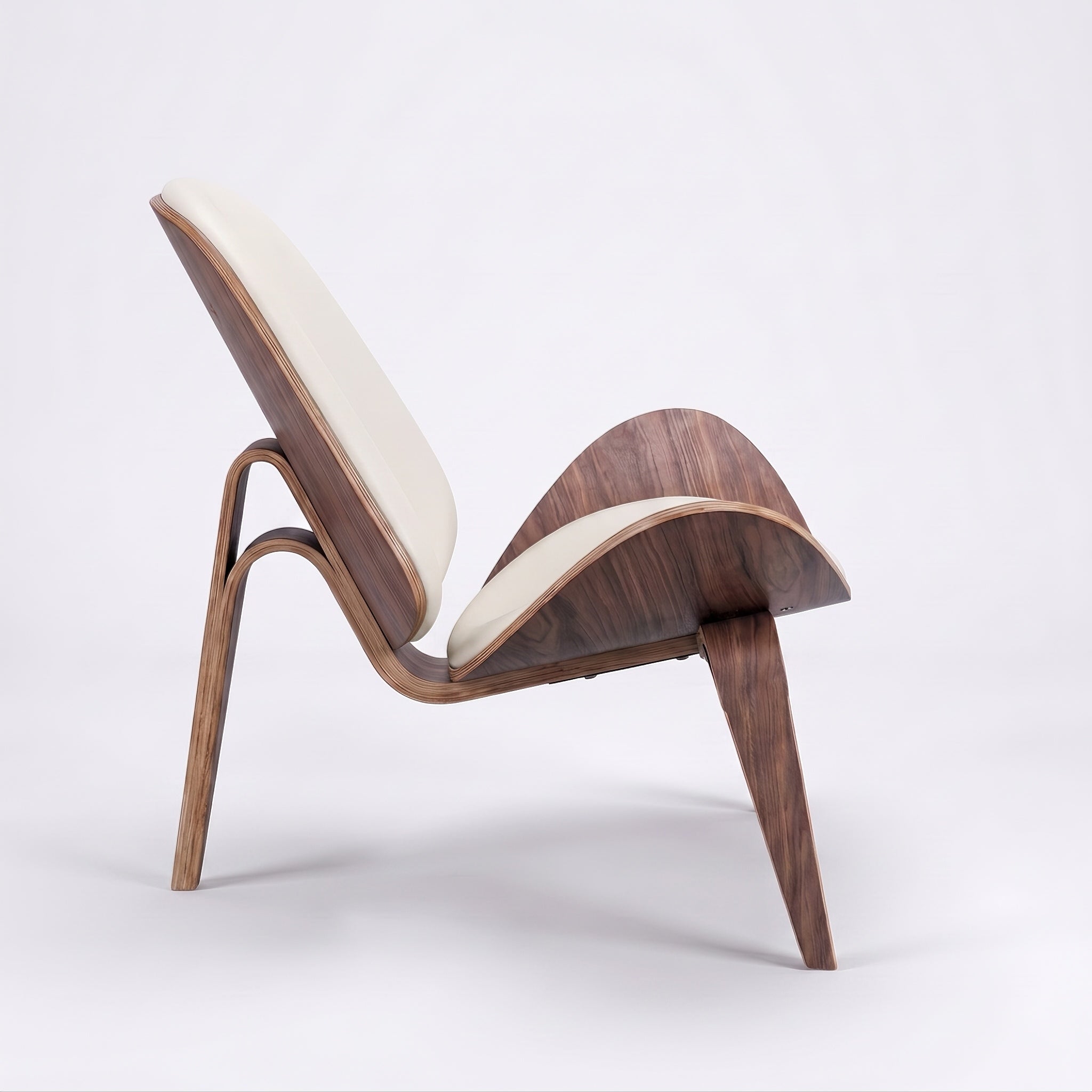 Shell Tripod Lounge Chair in Full-Grain Leather and Veneer