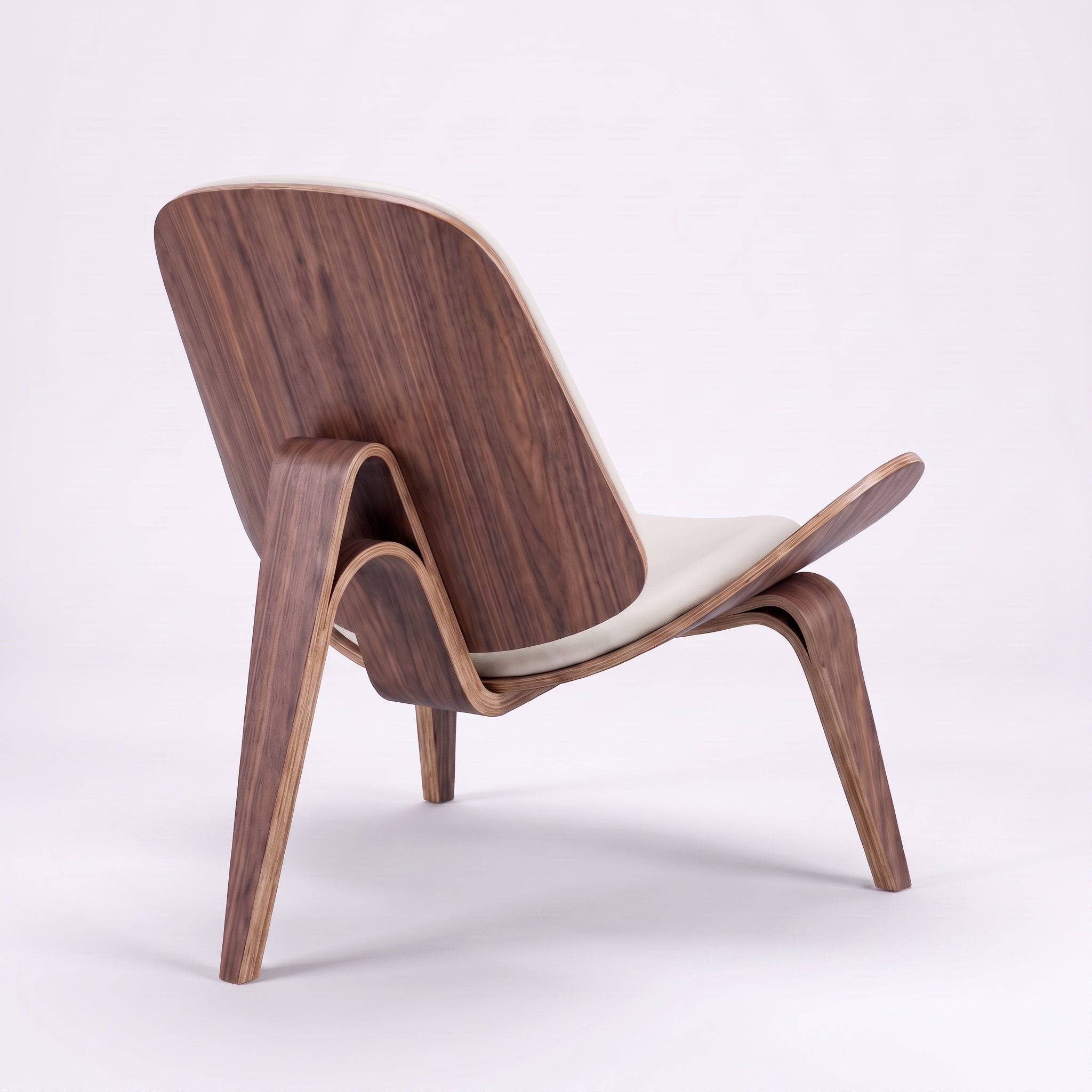 Shell Tripod Lounge Chair in Full-Grain Leather and Veneer