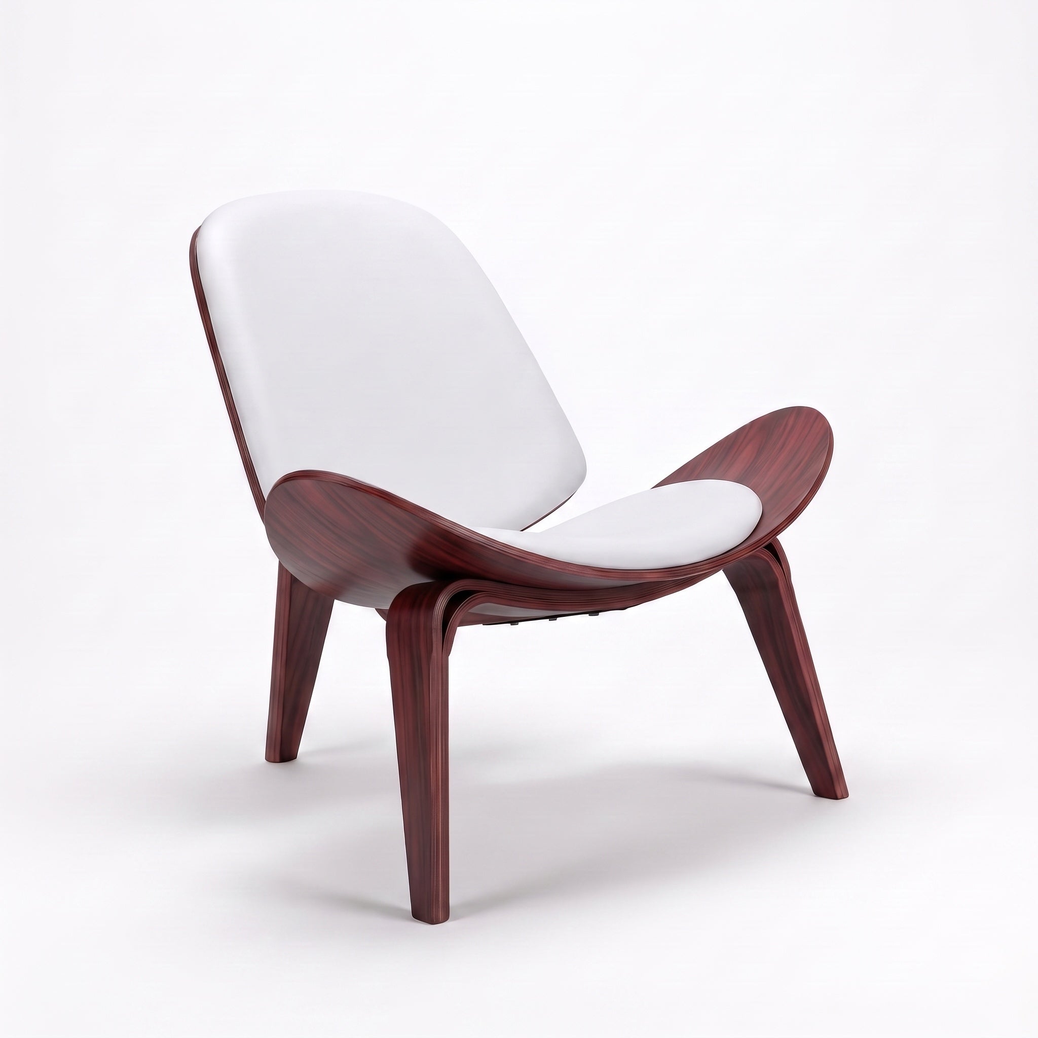Shell Tripod Lounge Chair in Full-Grain Leather and Veneer