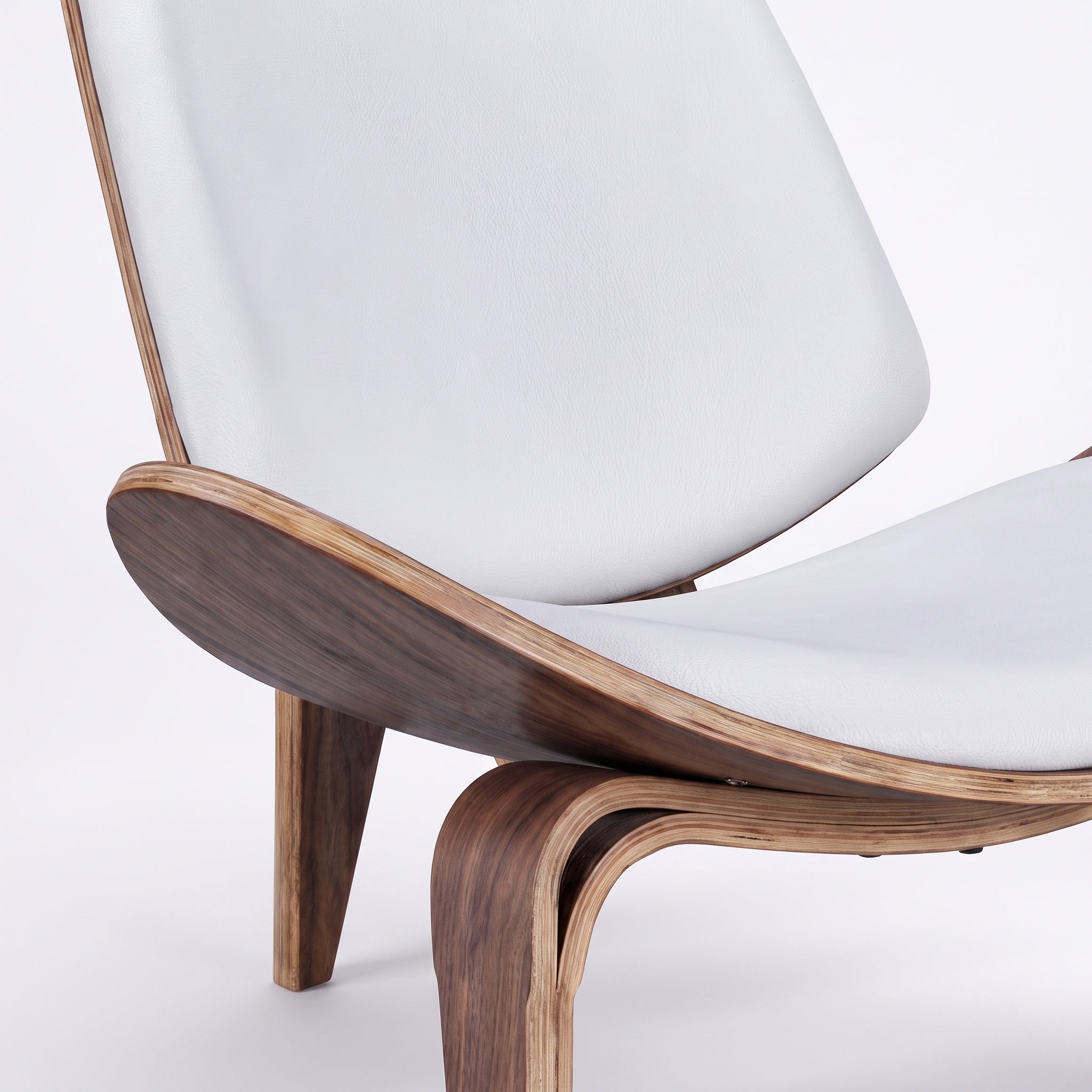 Shell Tripod Lounge Chair in Full-Grain Leather and Veneer