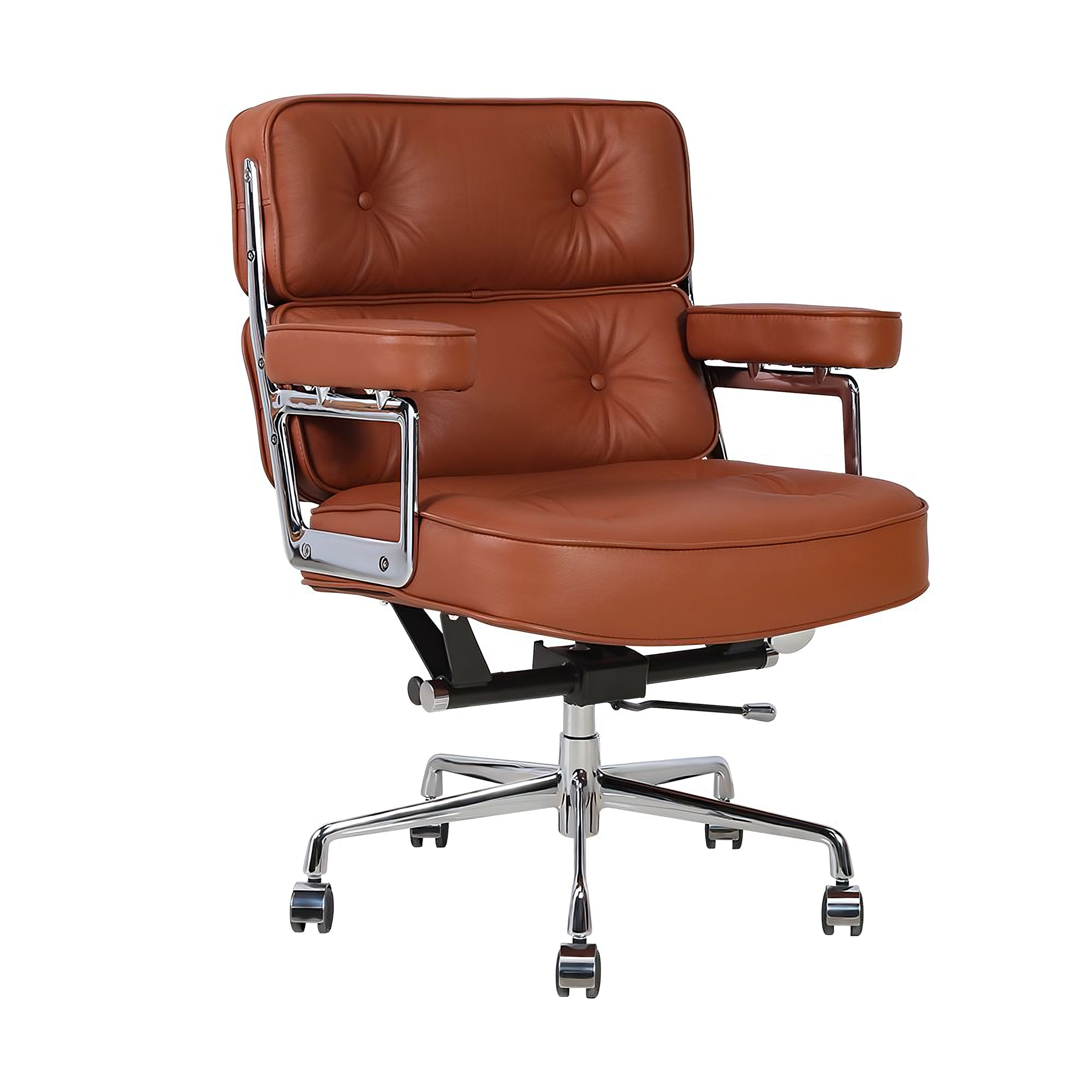 Innist Executive Chair in cognac full-grain leather with steel frame, hero view