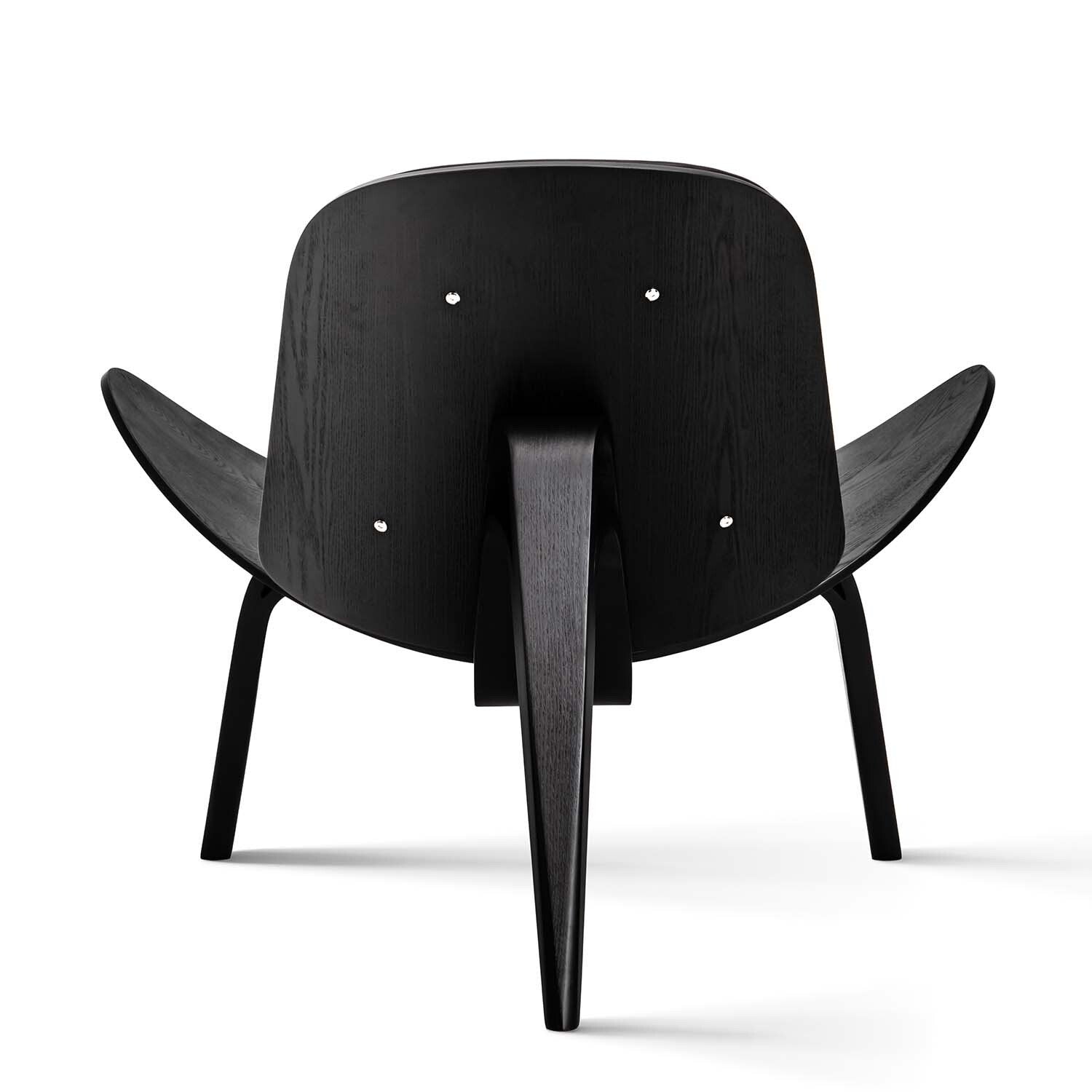 Hans J. Wegner Shell Chair, Black Vegan Leather and Veneer