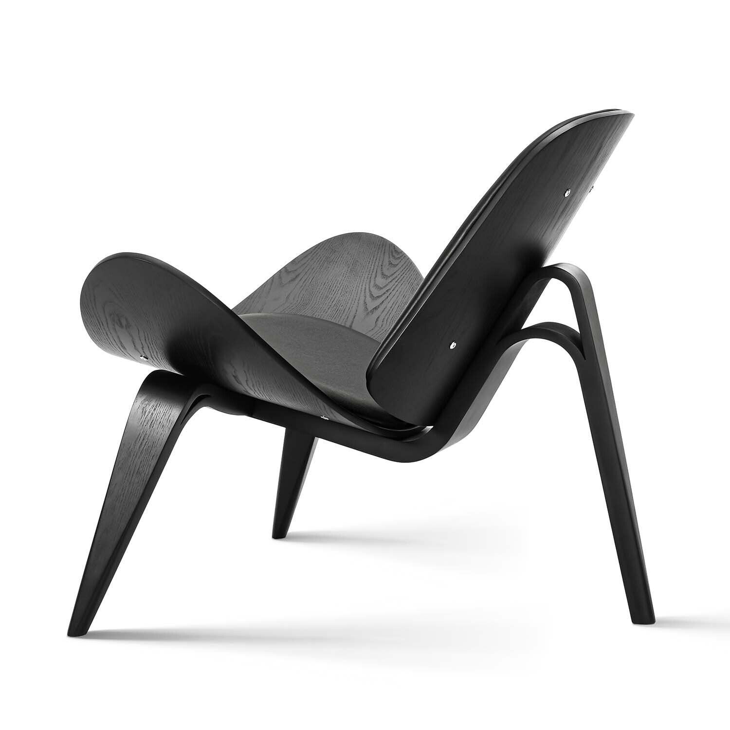 Hans J. Wegner Shell Chair, Black Vegan Leather and Veneer