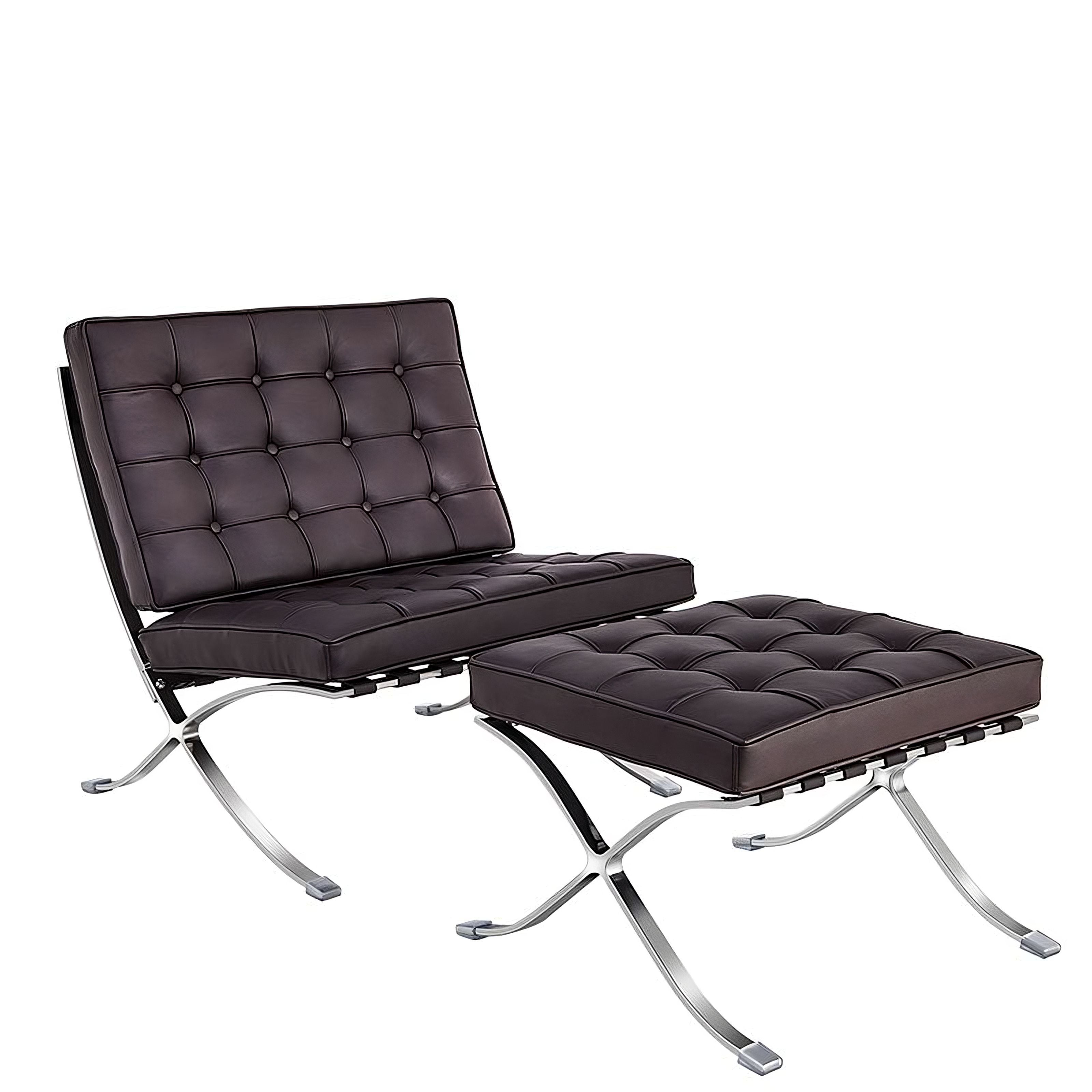 Ludwig Mies van der Rohe Barcelona Pavilion Chair and Ottoman, Full-Grain Leather and Steel