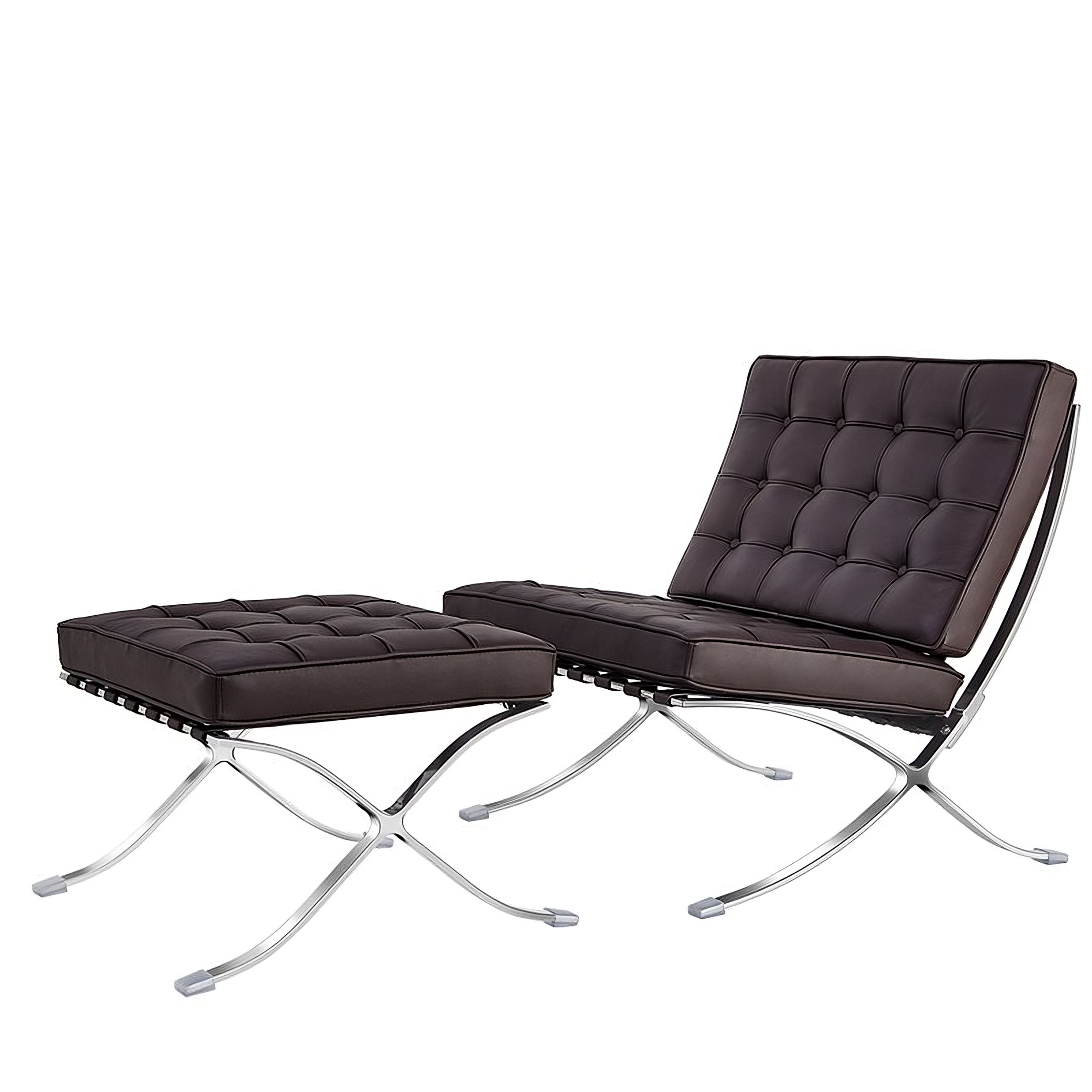 Ludwig Mies van der Rohe Barcelona Pavilion Chair and Ottoman, Full-Grain Leather and Steel