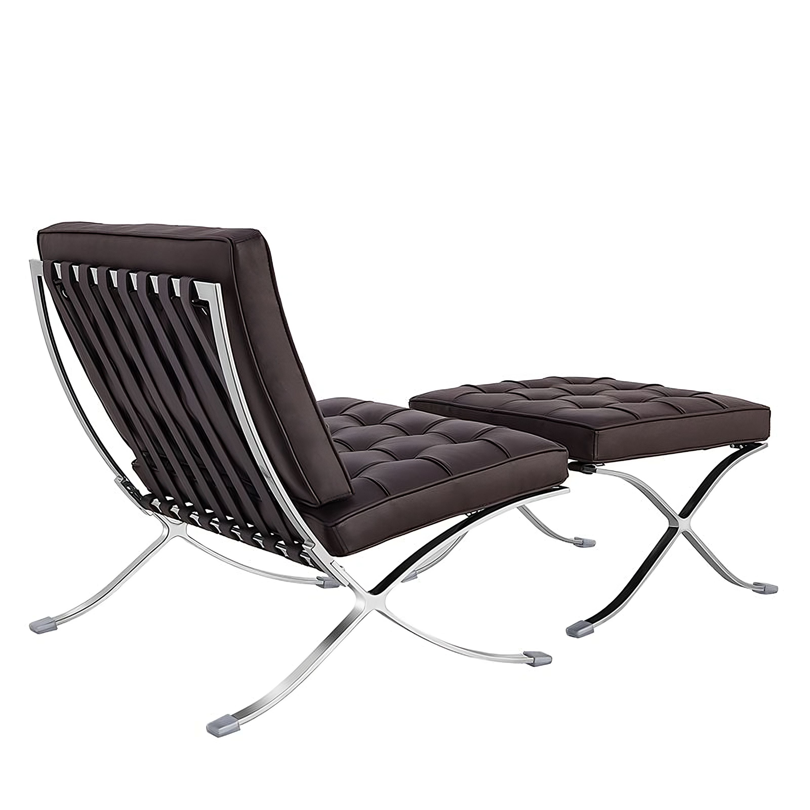 Ludwig Mies van der Rohe Barcelona Pavilion Chair and Ottoman, Full-Grain Leather and Steel