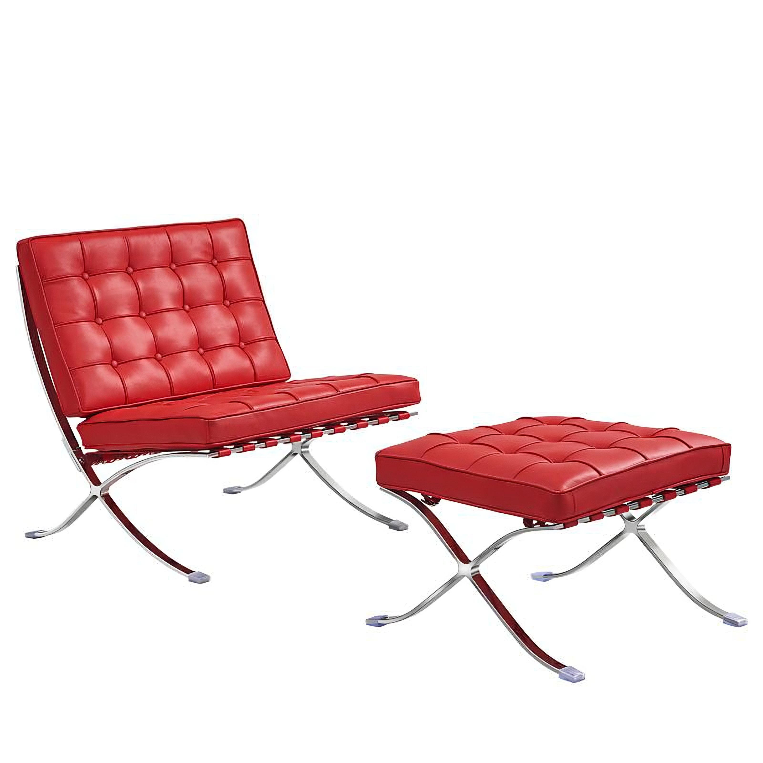 Ludwig Mies van der Rohe Barcelona Pavilion Chair and Ottoman, Full-Grain Leather and Steel
