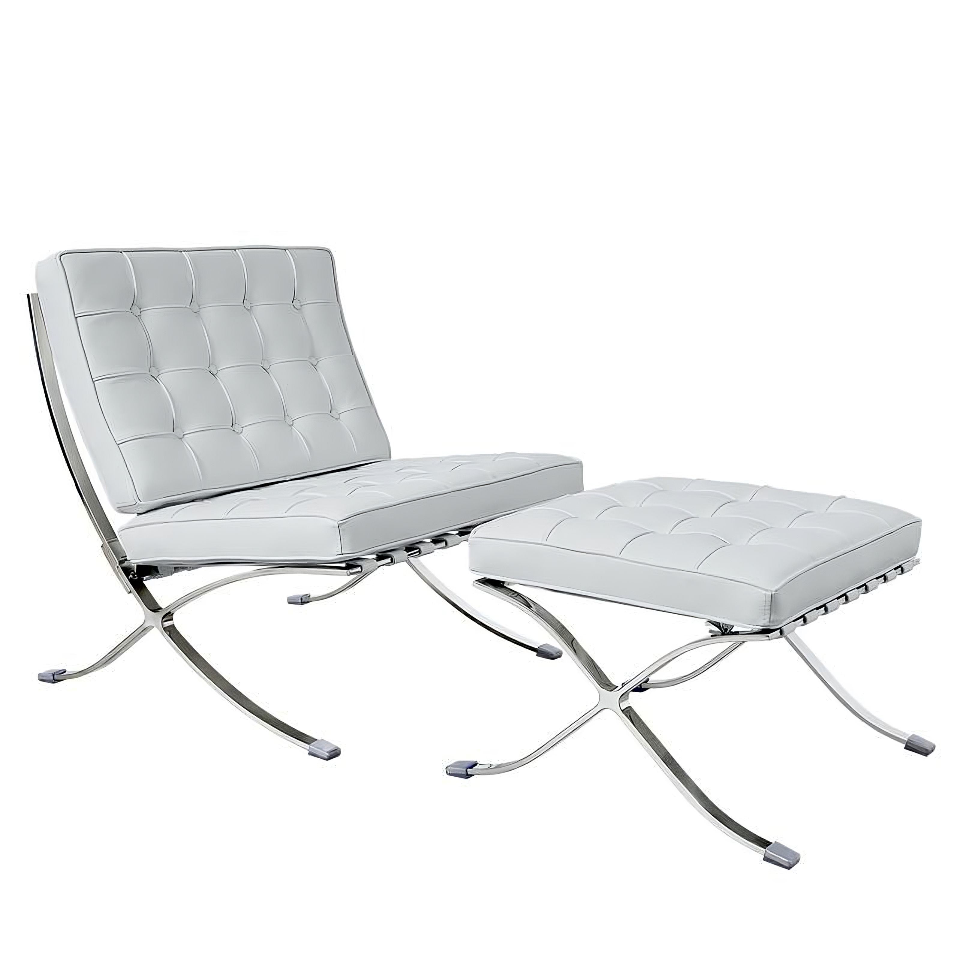 Ludwig Mies van der Rohe Barcelona Pavilion Chair and Ottoman, Full-Grain Leather and Steel