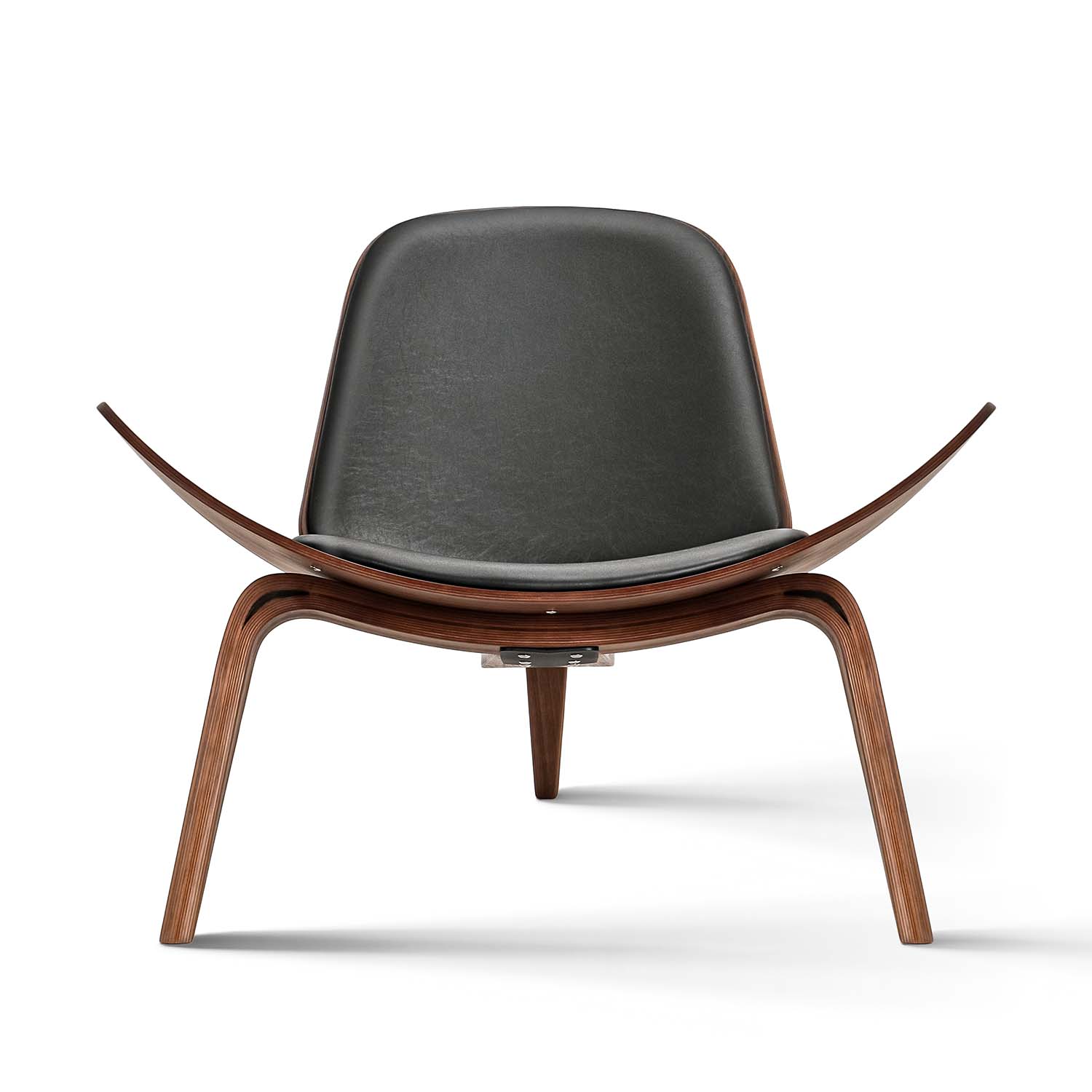Hans J. Wegner Shell Chair, Black Vegan Leather and Veneer