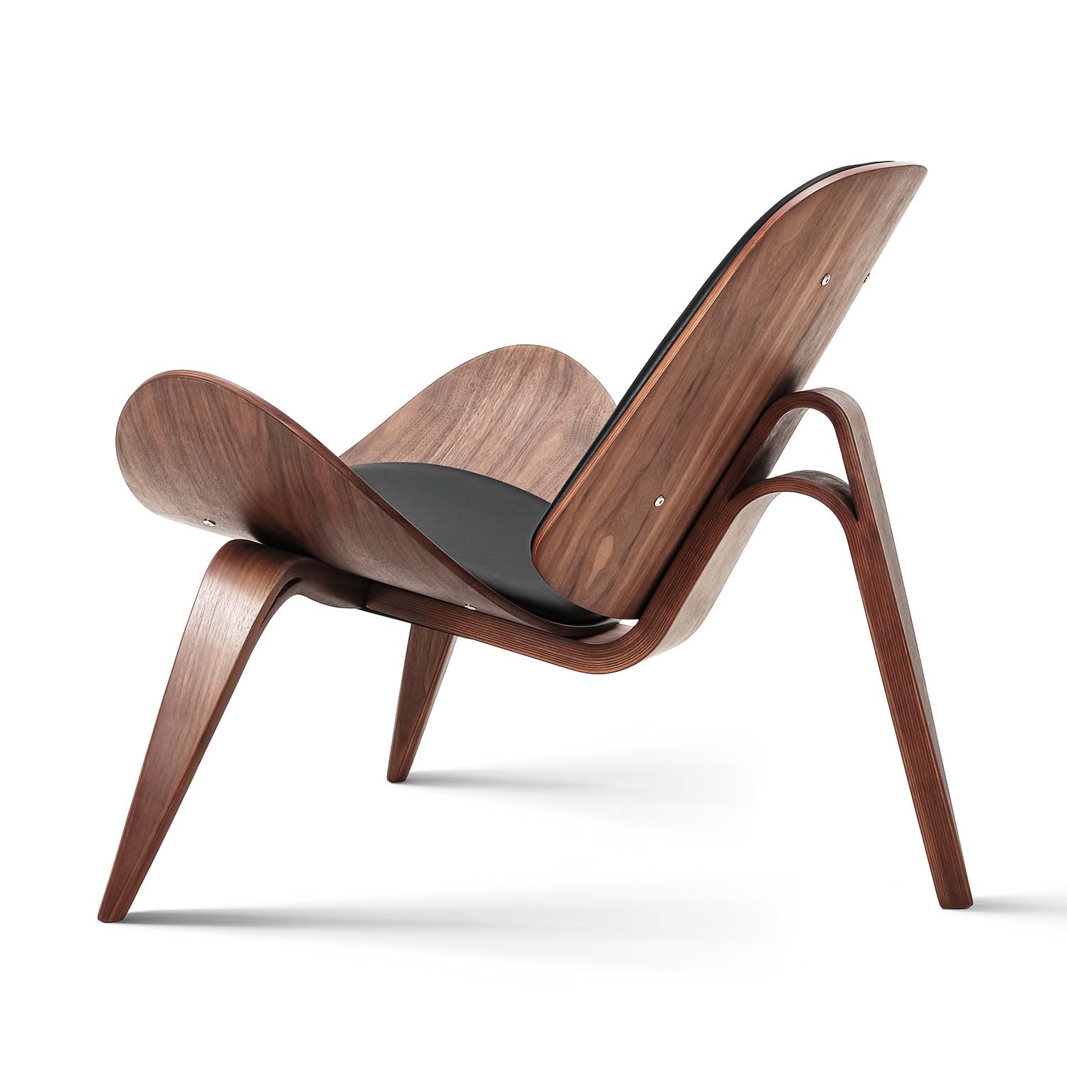 Hans J. Wegner Shell Chair, Black Vegan Leather and Veneer