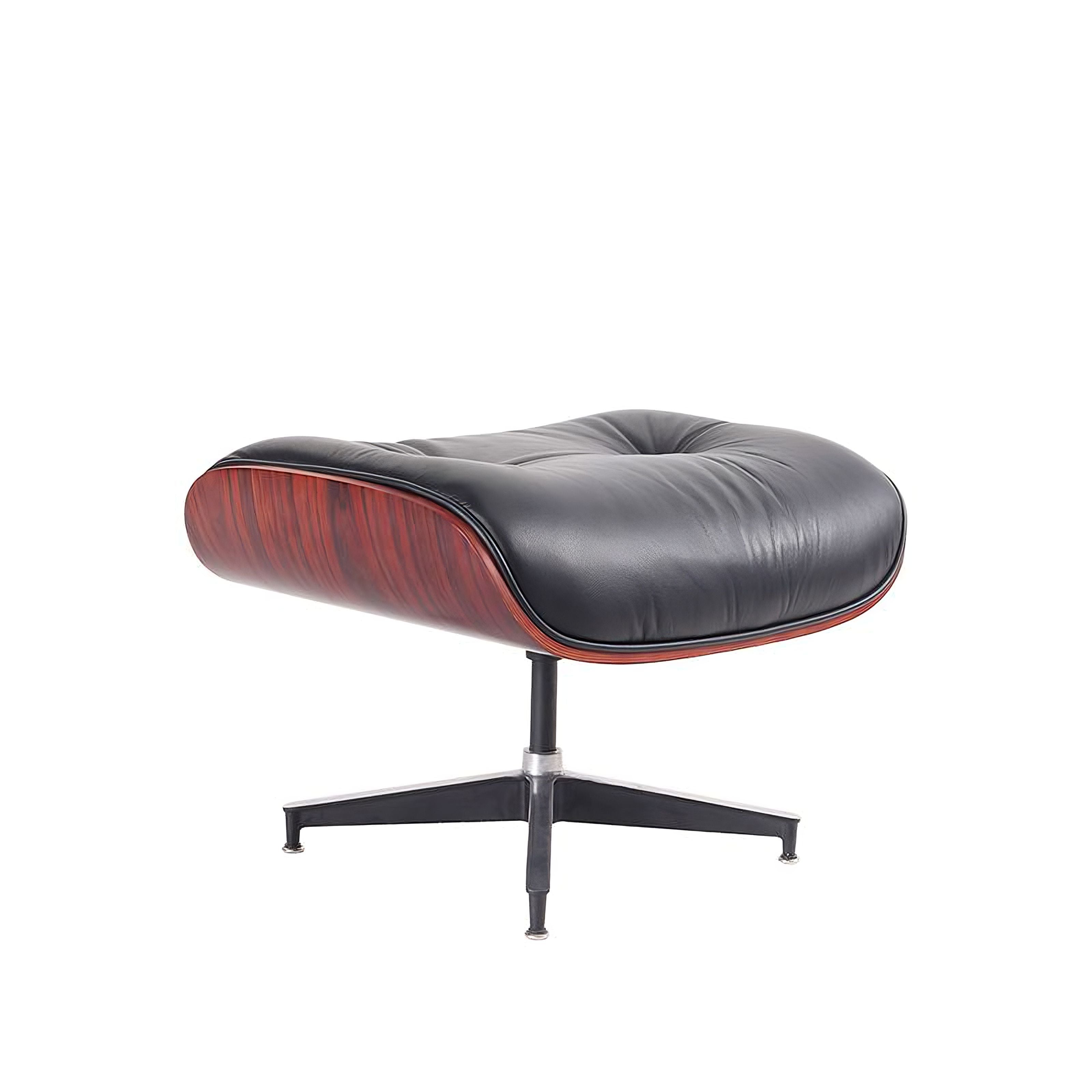 Mid-Century Lounge Chair & Ottoman in Full-Grain Leather, Aluminum, and Veneer