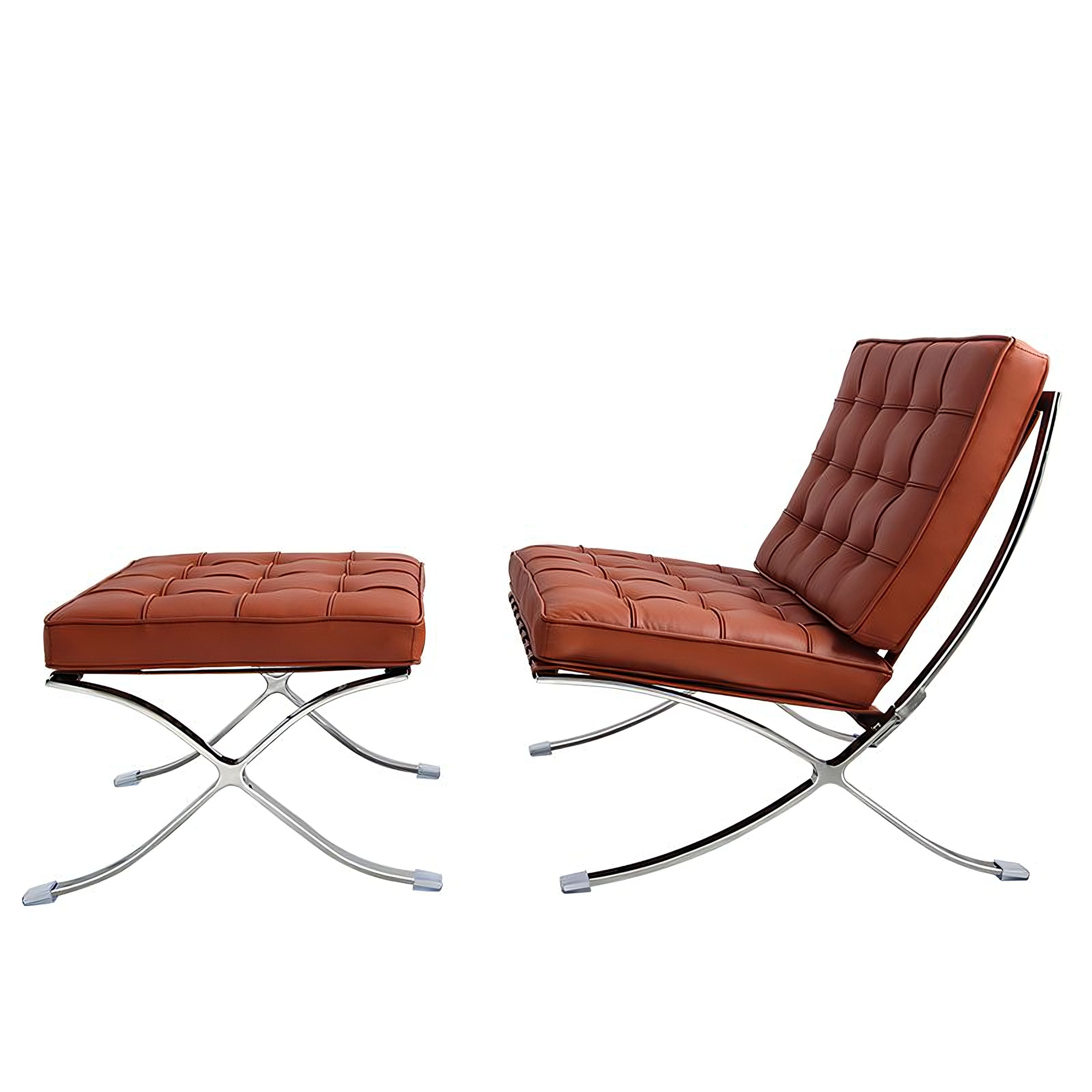 Ludwig Mies van der Rohe Barcelona Pavilion Chair and Ottoman, Full-Grain Leather and Steel