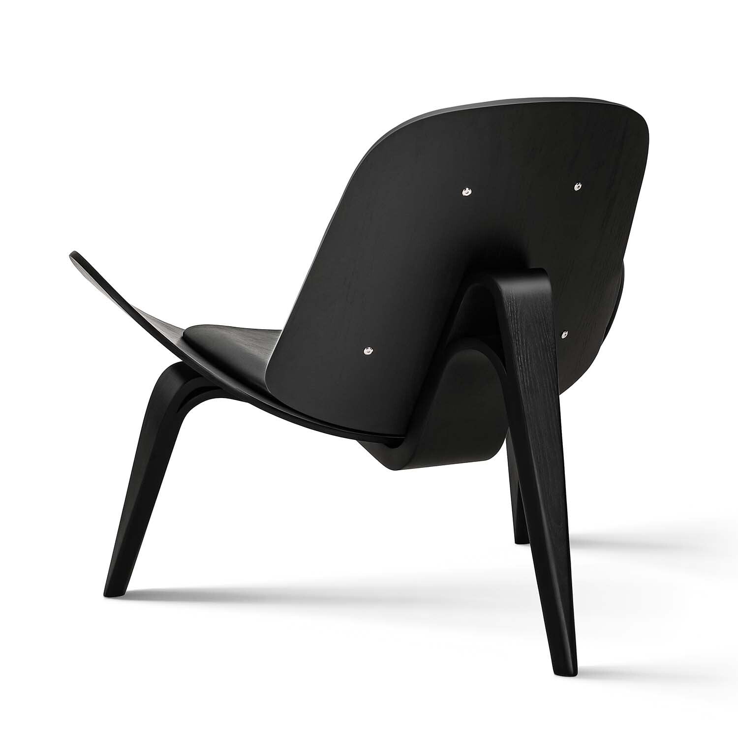 Hans J. Wegner Shell Chair, Black Vegan Leather and Veneer