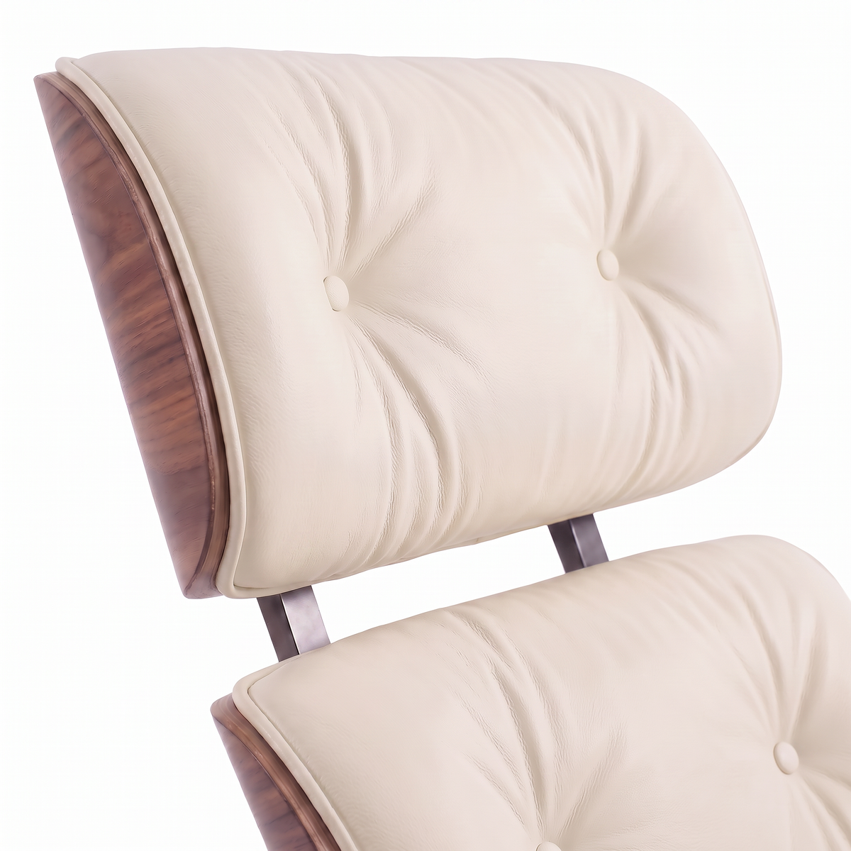 Mid-Century Lounge Chair & Ottoman in Full-Grain Leather, Aluminum, and Veneer