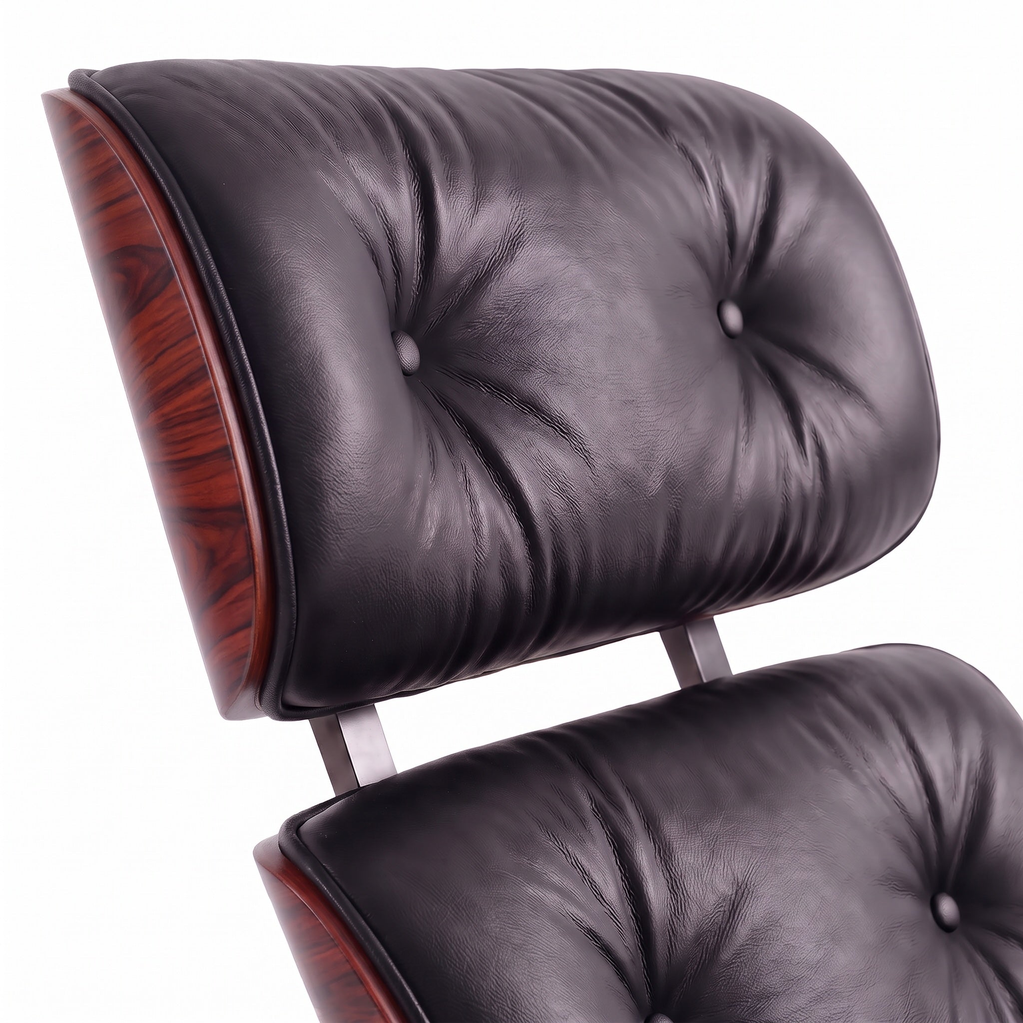 Mid-Century Lounge Chair & Ottoman in Full-Grain Leather, Aluminum, and Veneer