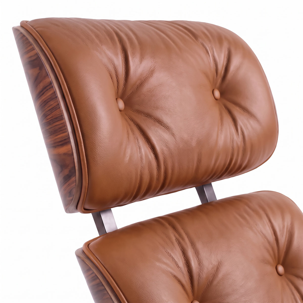 Mid-Century Lounge Chair & Ottoman in Full-Grain Leather, Aluminum, and Veneer