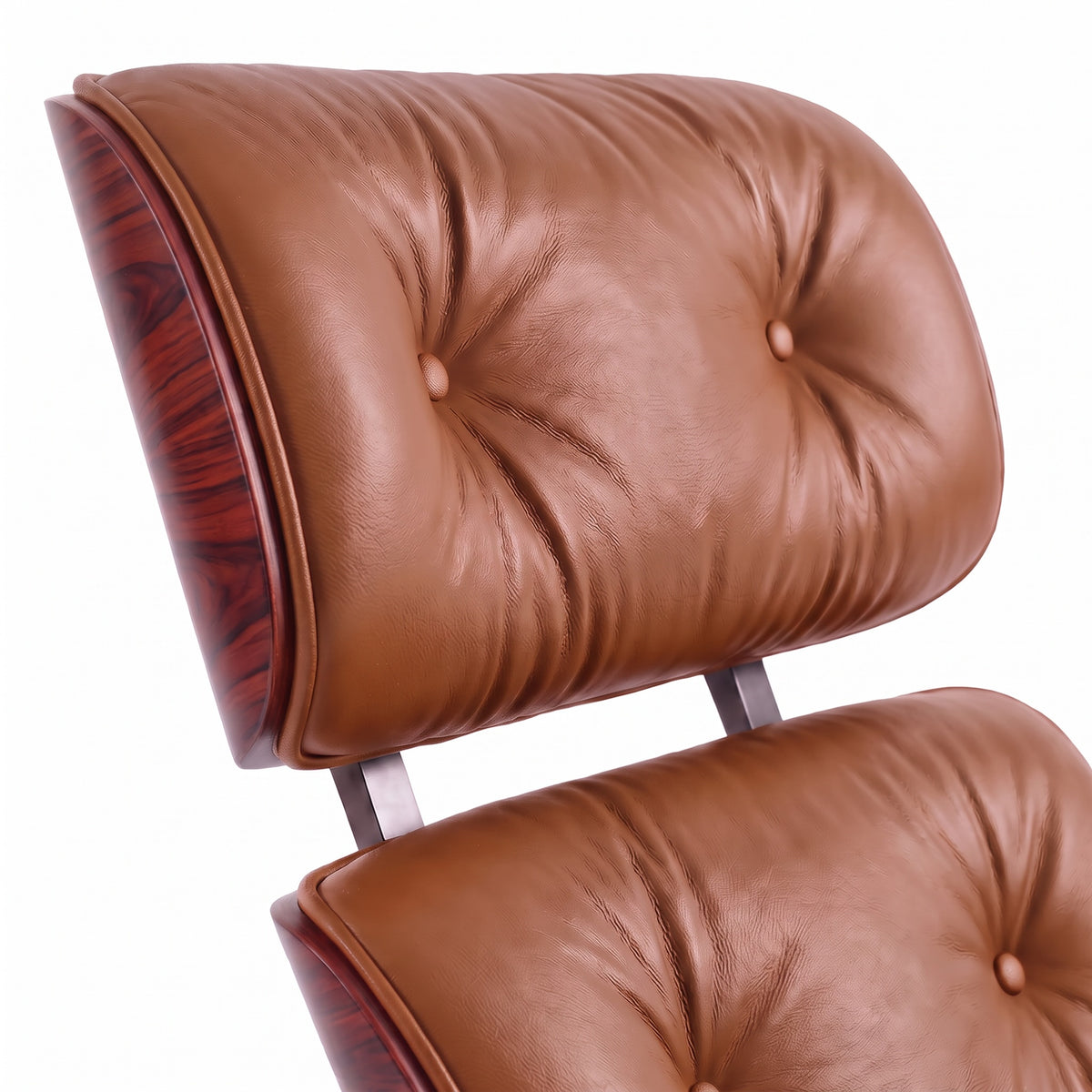 Mid-Century Lounge Chair & Ottoman in Full-Grain Leather, Aluminum, and Veneer