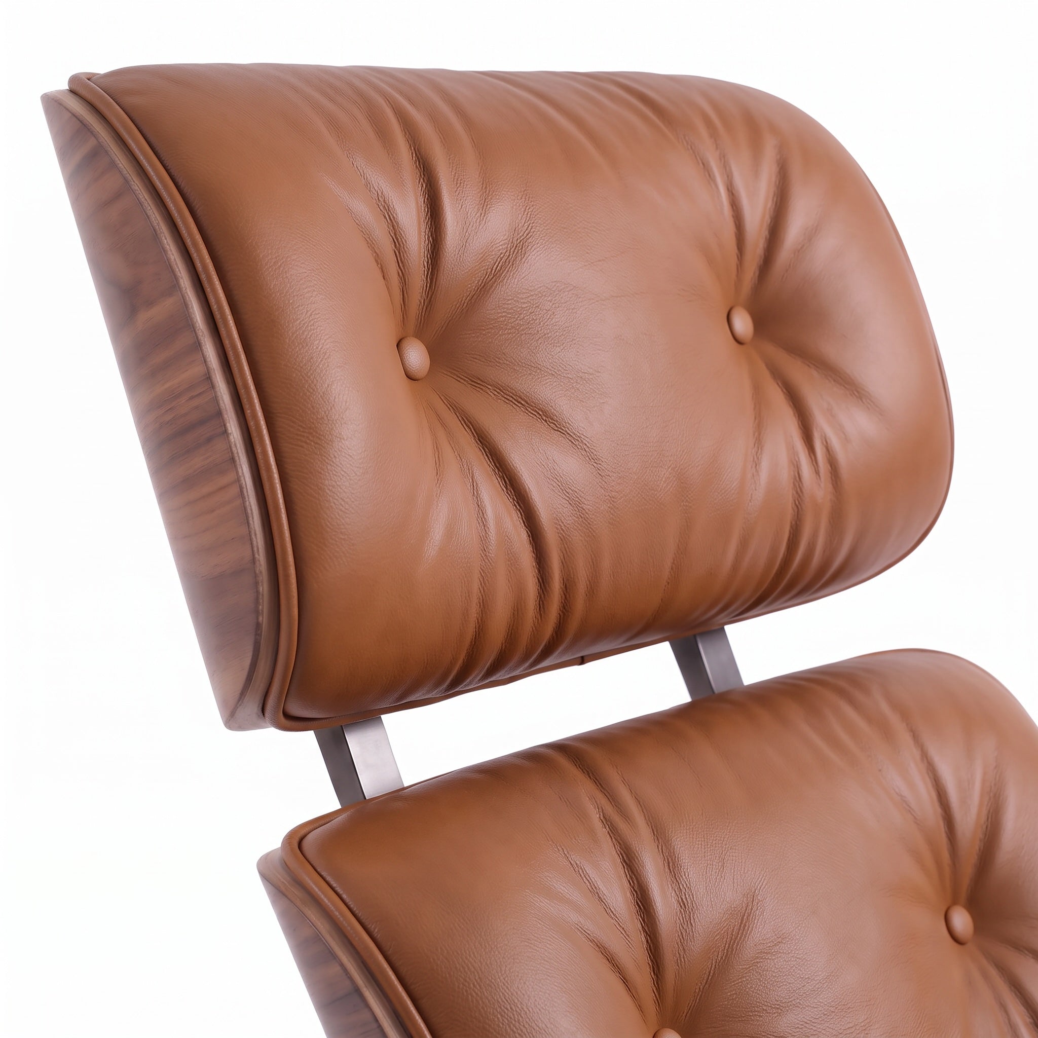 Mid-Century Lounge Chair & Ottoman in Full-Grain Leather, Aluminum, and Veneer