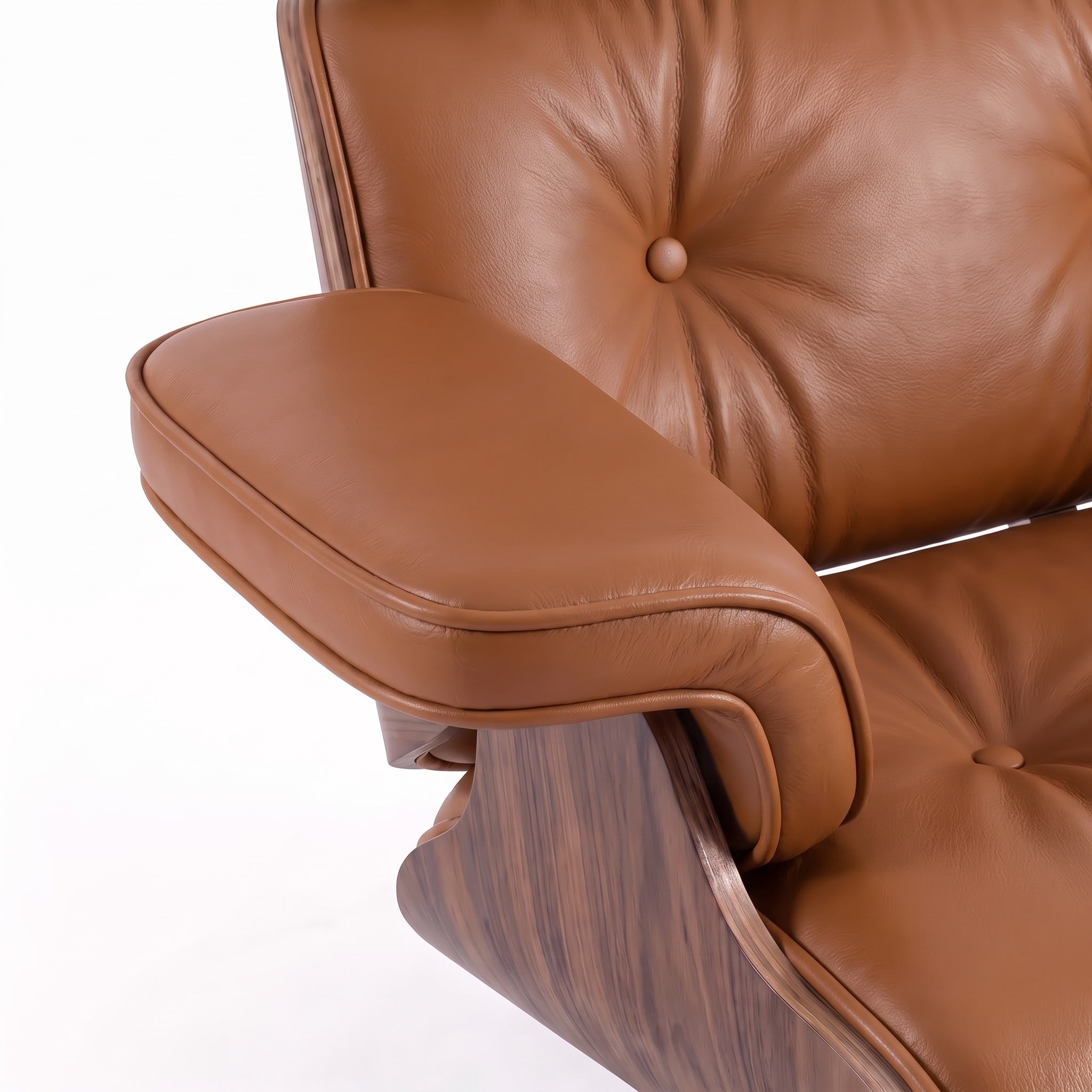 Mid-Century Lounge Chair & Ottoman in Full-Grain Leather, Aluminum, and Veneer