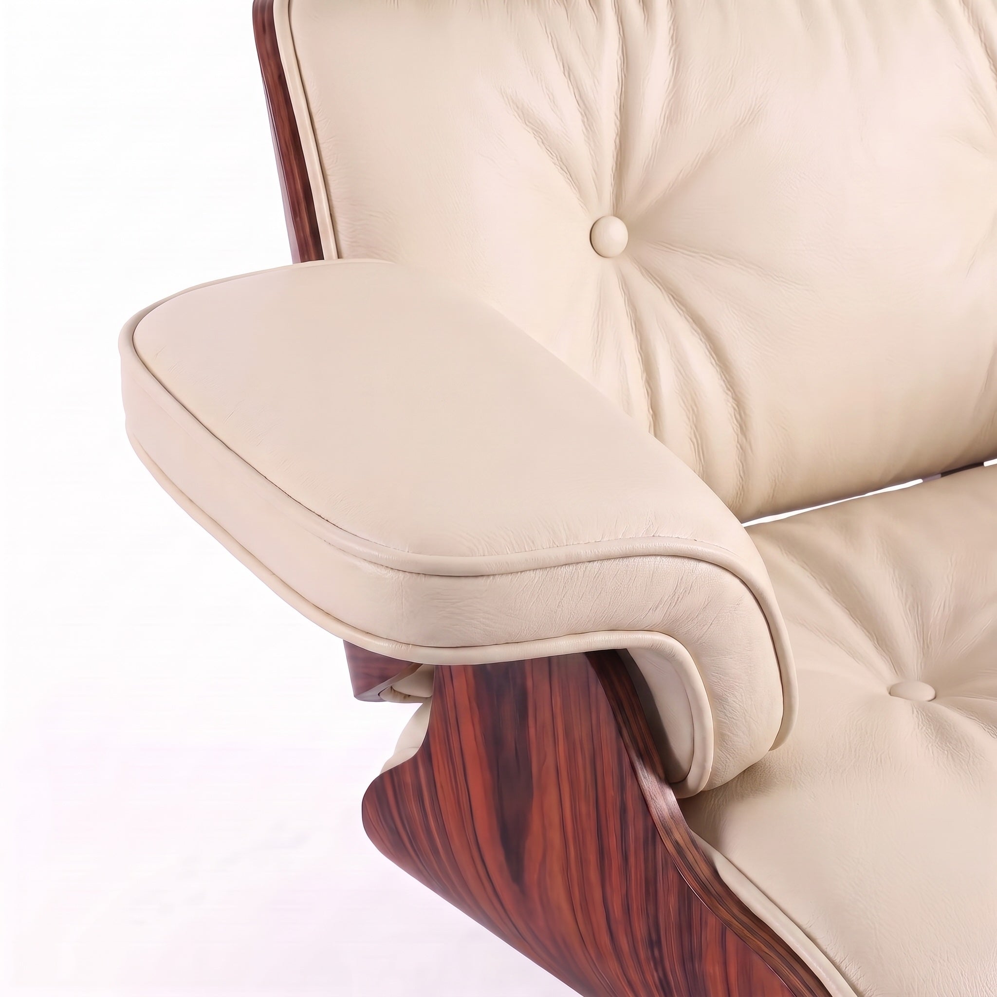Mid-Century Lounge Chair & Ottoman in Full-Grain Leather, Aluminum, and Veneer