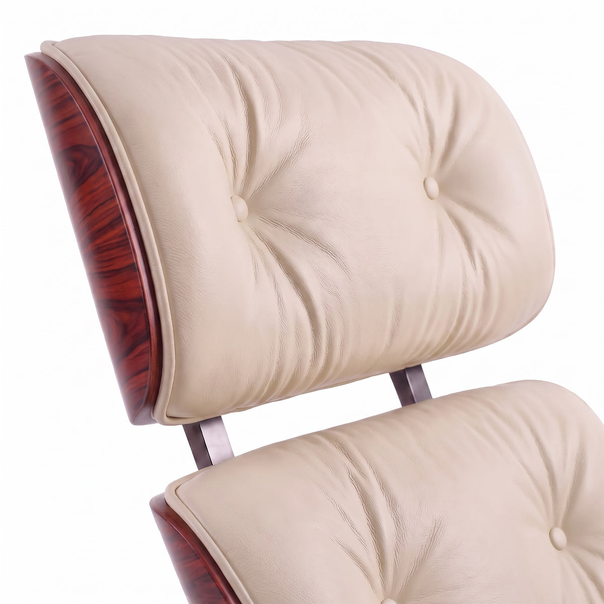 Mid-Century Lounge Chair & Ottoman in Full-Grain Leather, Aluminum, and Veneer