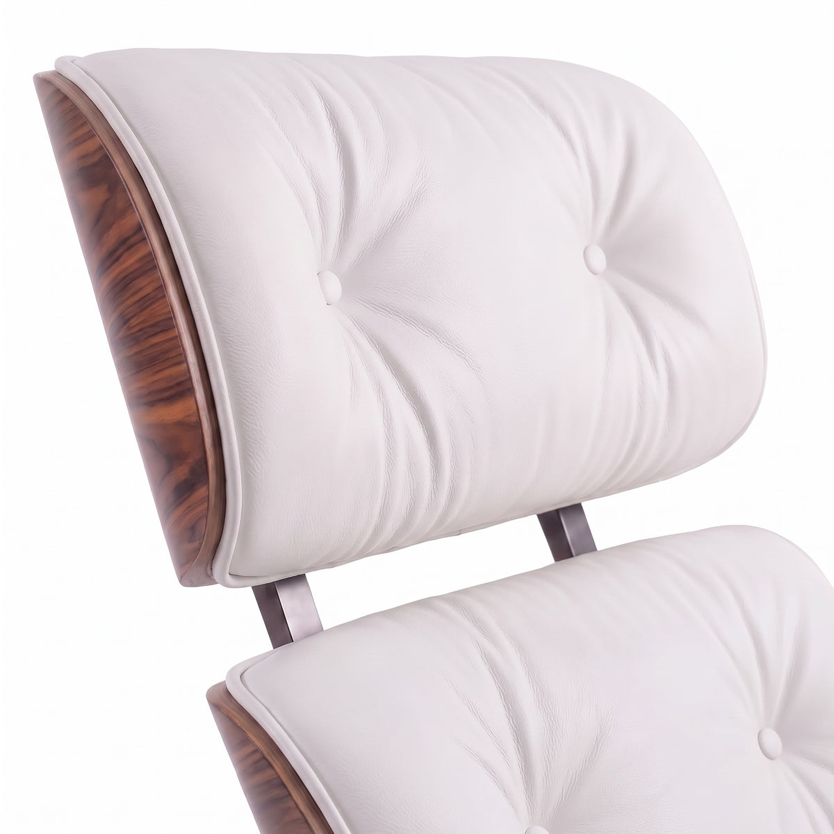 Mid-Century Lounge Chair & Ottoman in Full-Grain Leather, Aluminum, and Veneer
