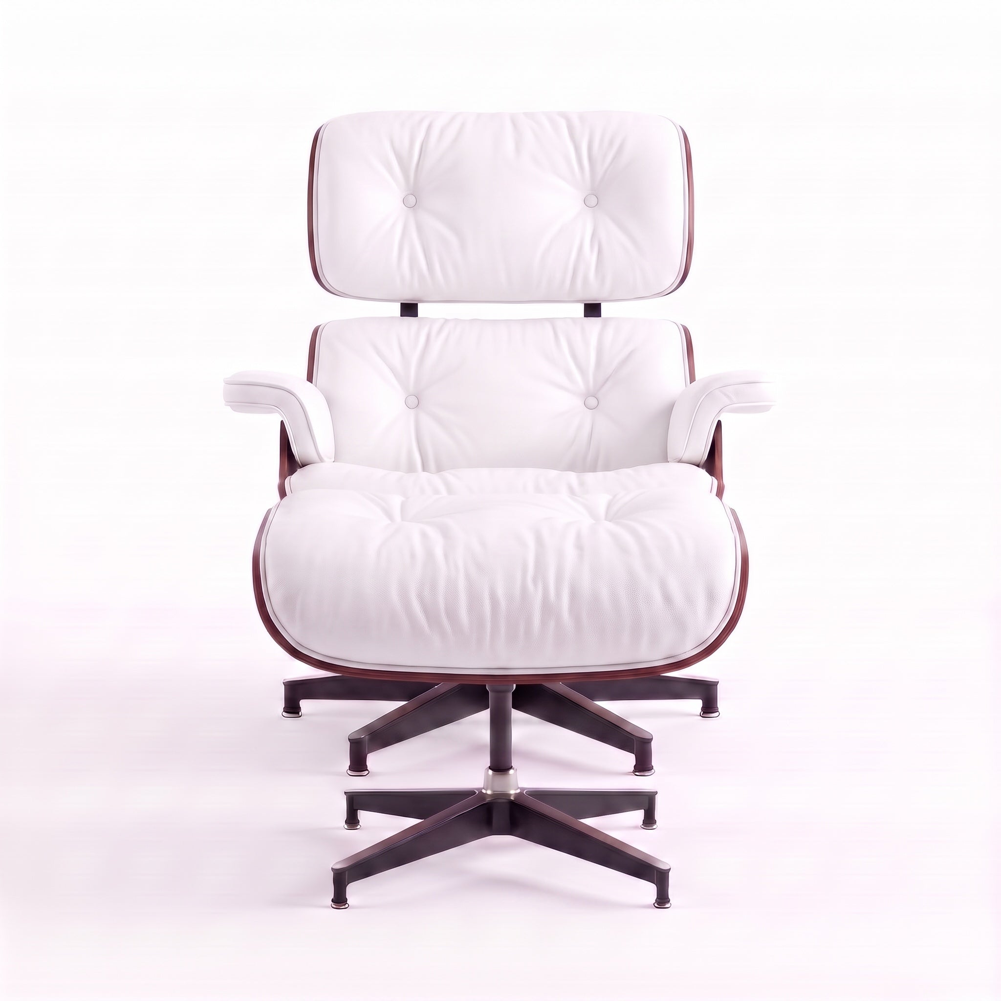 Mid-Century Lounge Chair & Ottoman in Full-Grain Leather, Aluminum, and Veneer