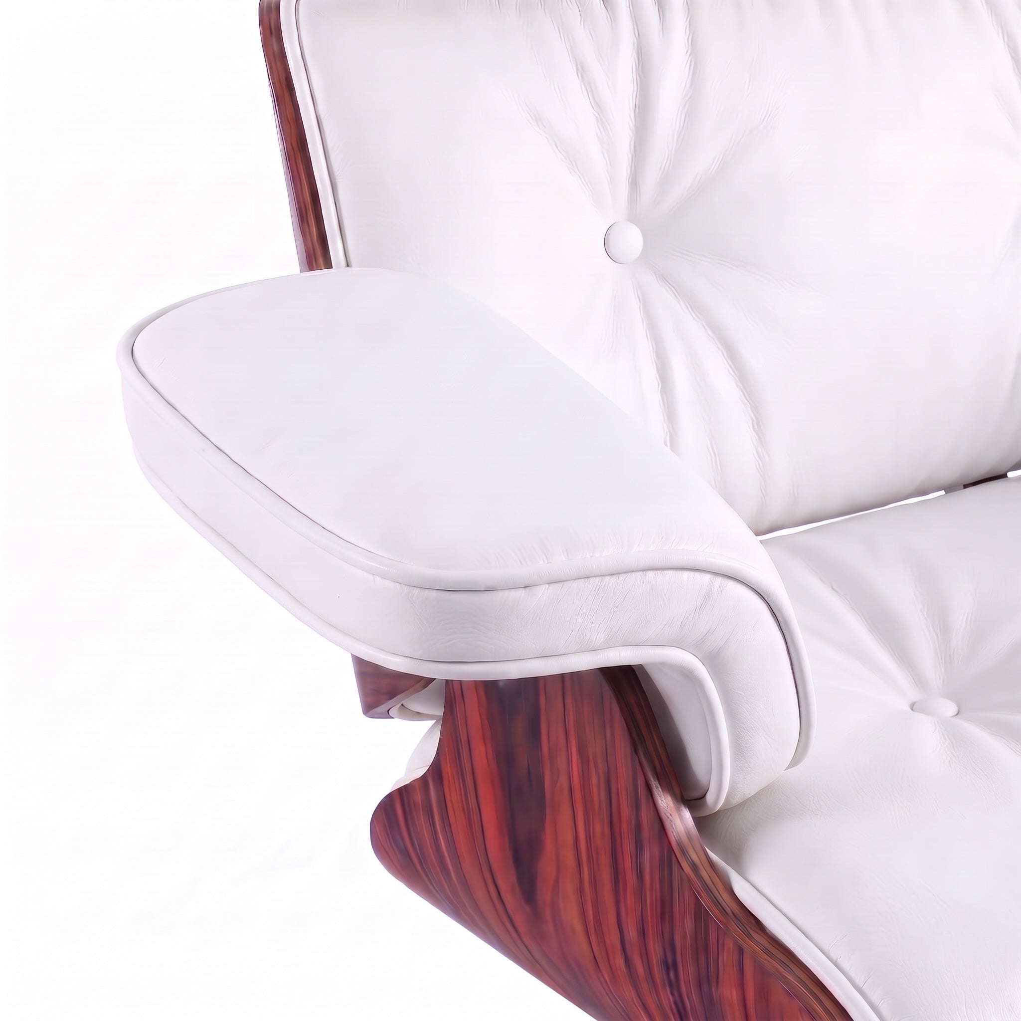 Mid-Century Lounge Chair & Ottoman in Full-Grain Leather, Aluminum, and Veneer