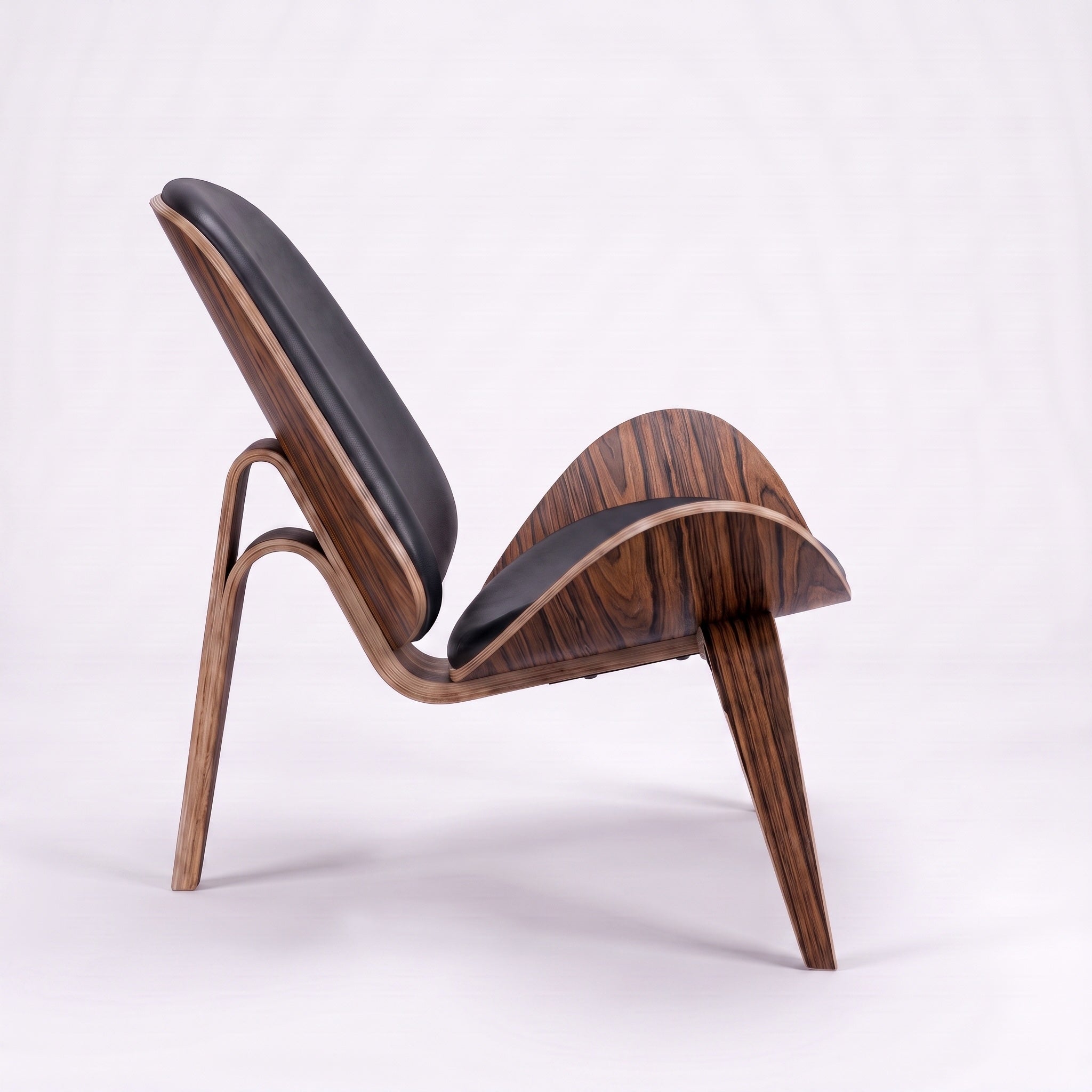Shell Tripod Lounge Chair in Full-Grain Leather and Veneer