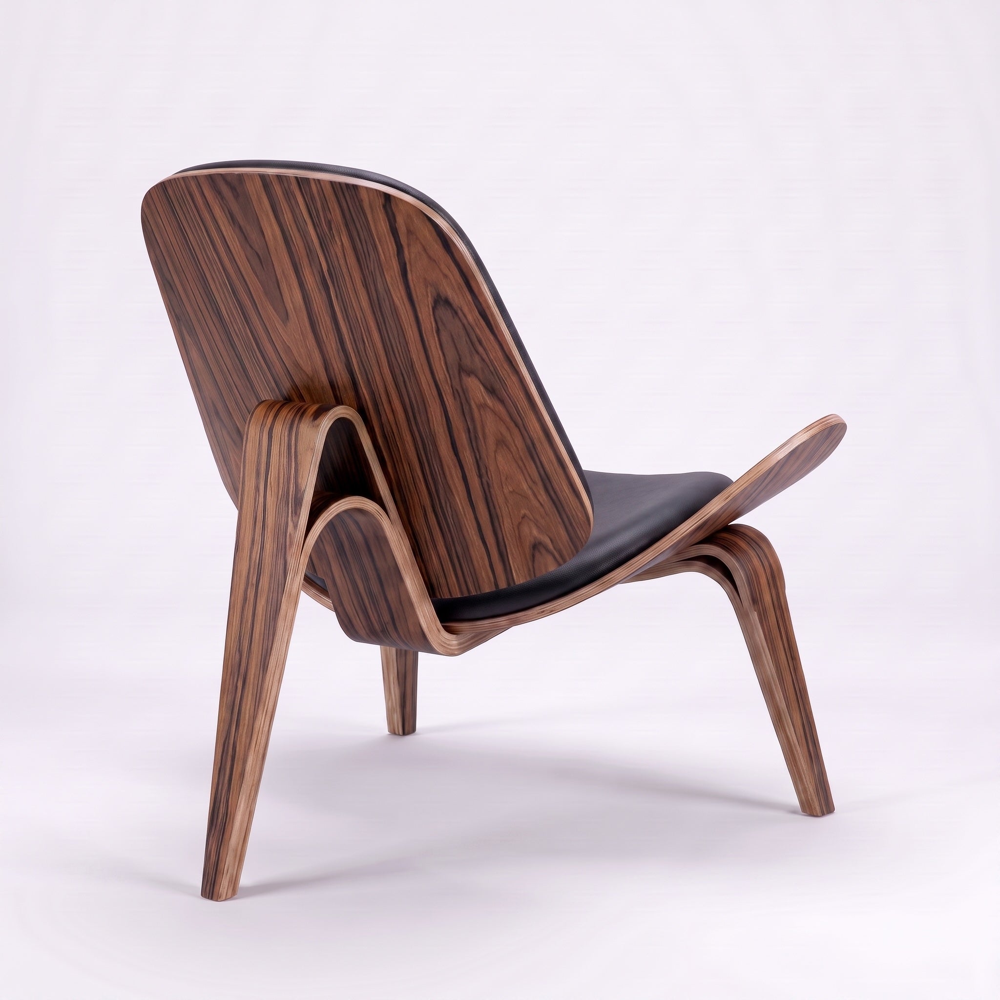 Shell Tripod Lounge Chair in Full-Grain Leather and Veneer