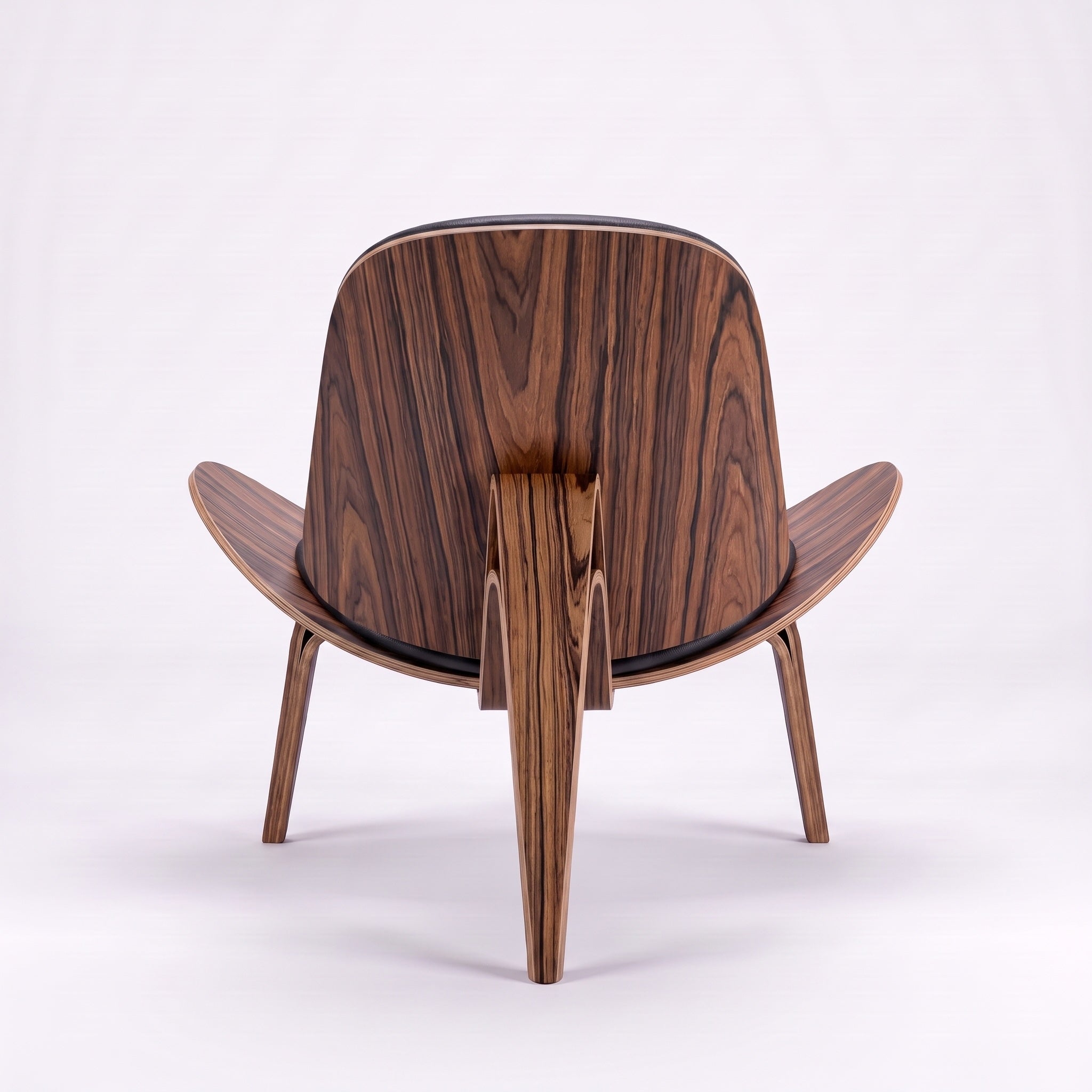 Shell Tripod Lounge Chair in Full-Grain Leather and Veneer