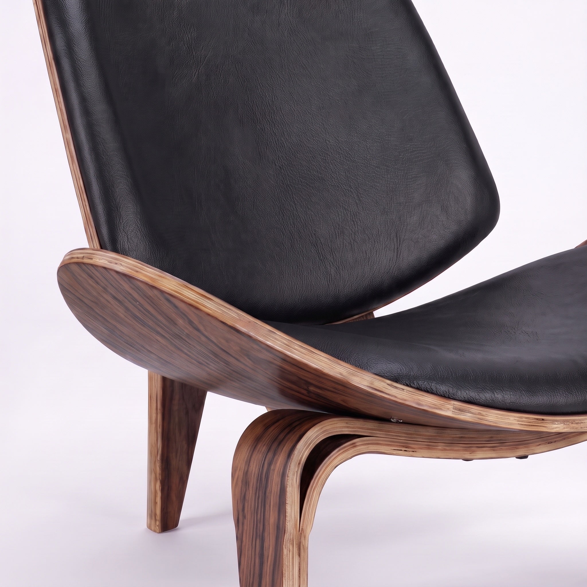Shell Tripod Lounge Chair in Full-Grain Leather and Veneer